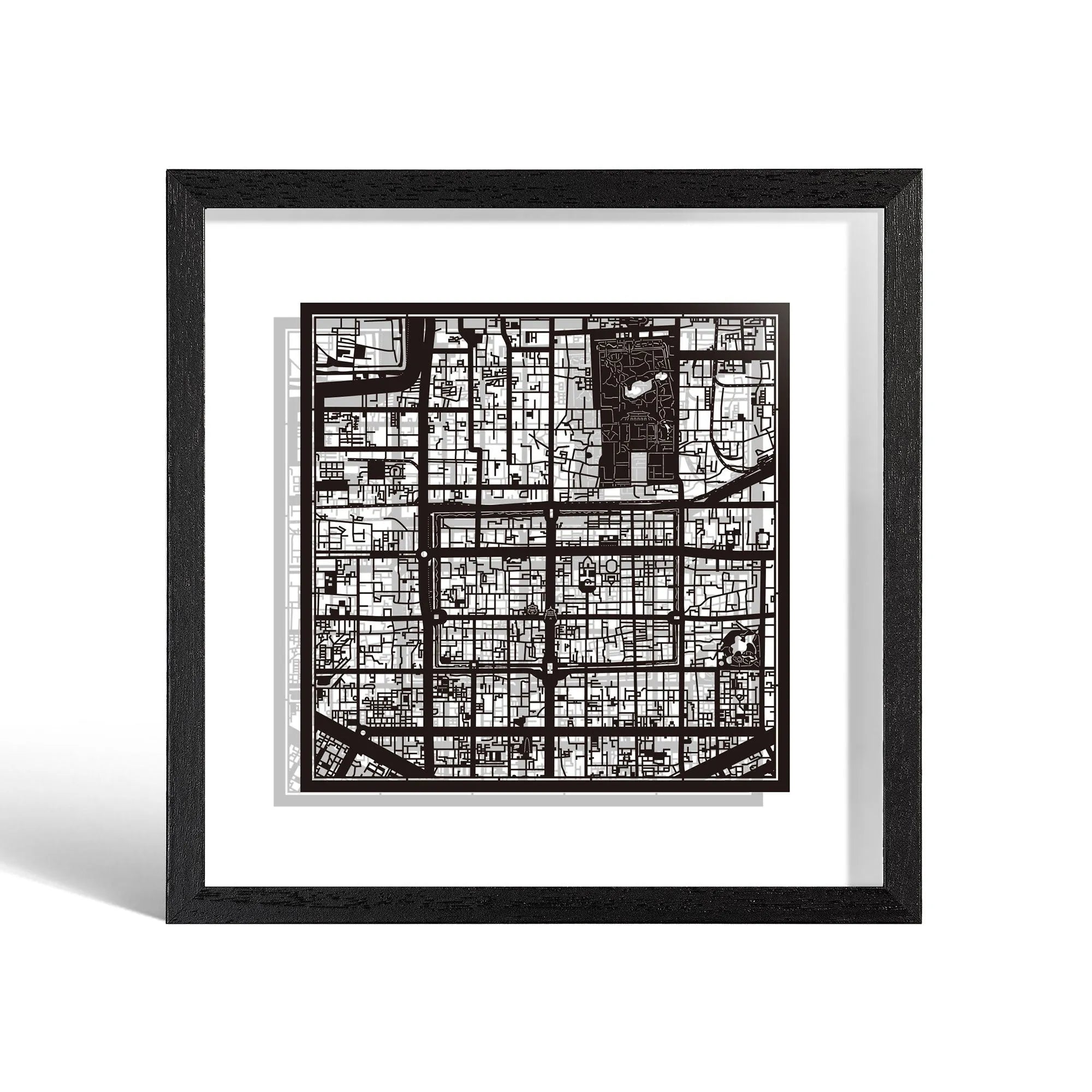 o3designstudio Xi'an Paper cut map framed 9 inch Black map Black frame map art 22MF1022BB