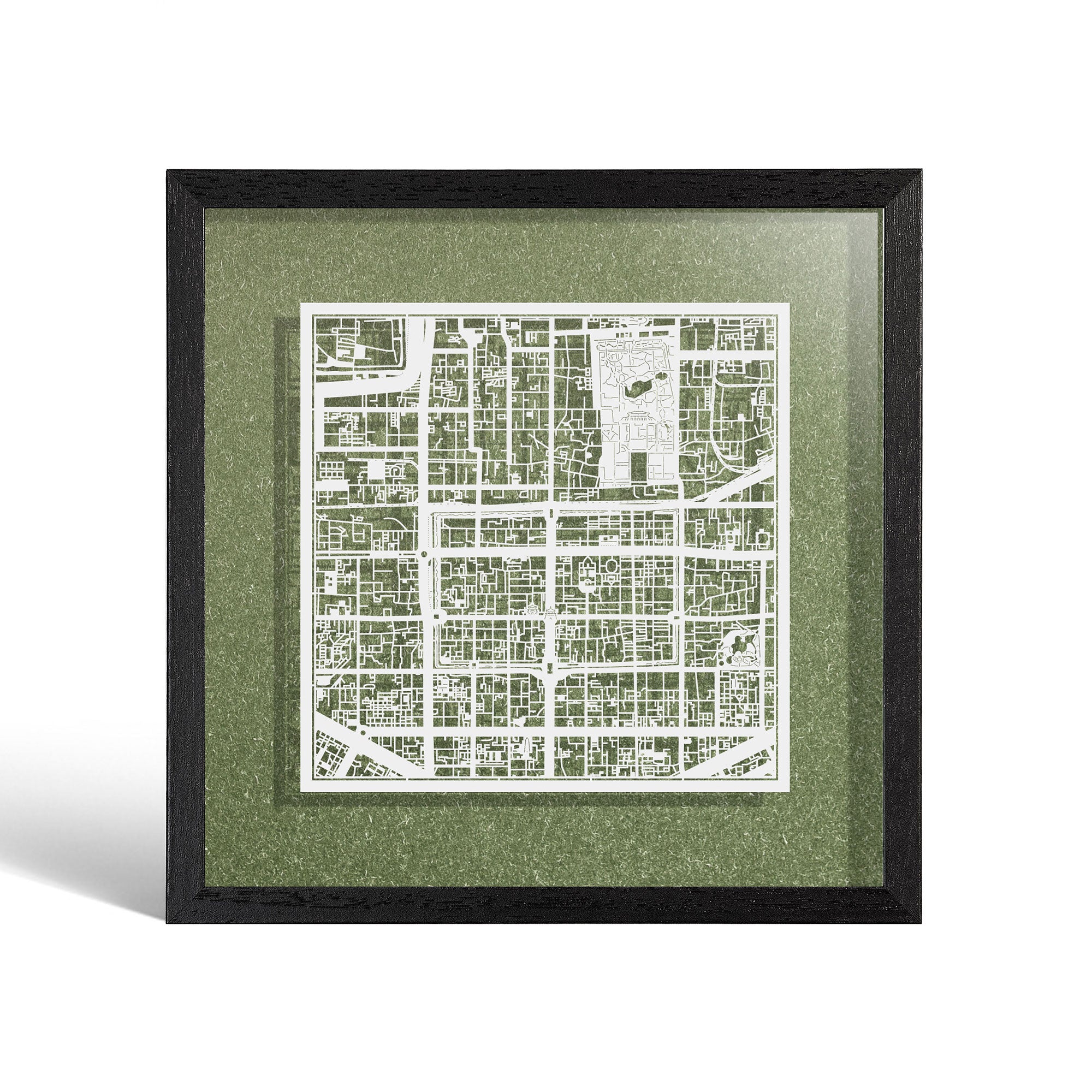 o3designstudio Xi'an Paper cut map framed 9 inch White map Black frame map art 22MF1022BW