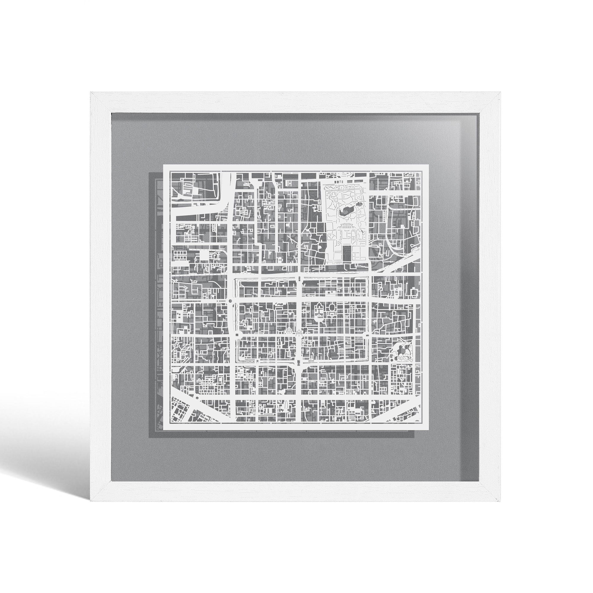 o3designstudio Xi'an Paper cut map framed 9 inch White map White frame map art 22MF1022WW