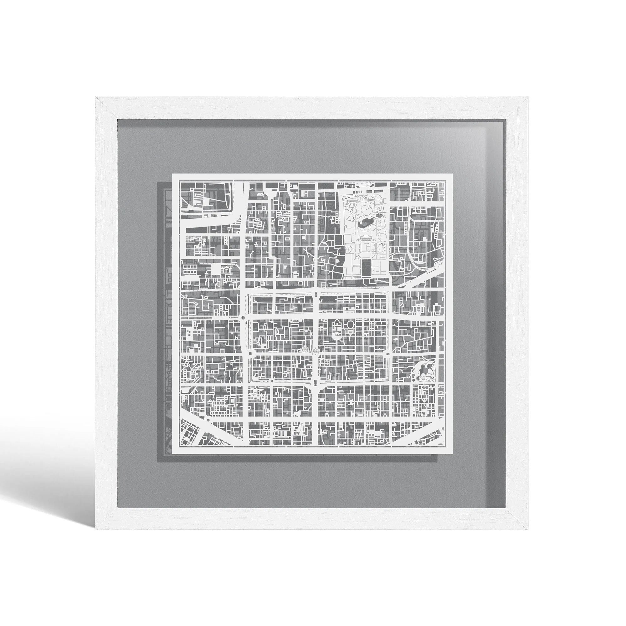 o3designstudio Xi'an Paper cut map framed 9 inch White map White frame map art 22MF1022WW