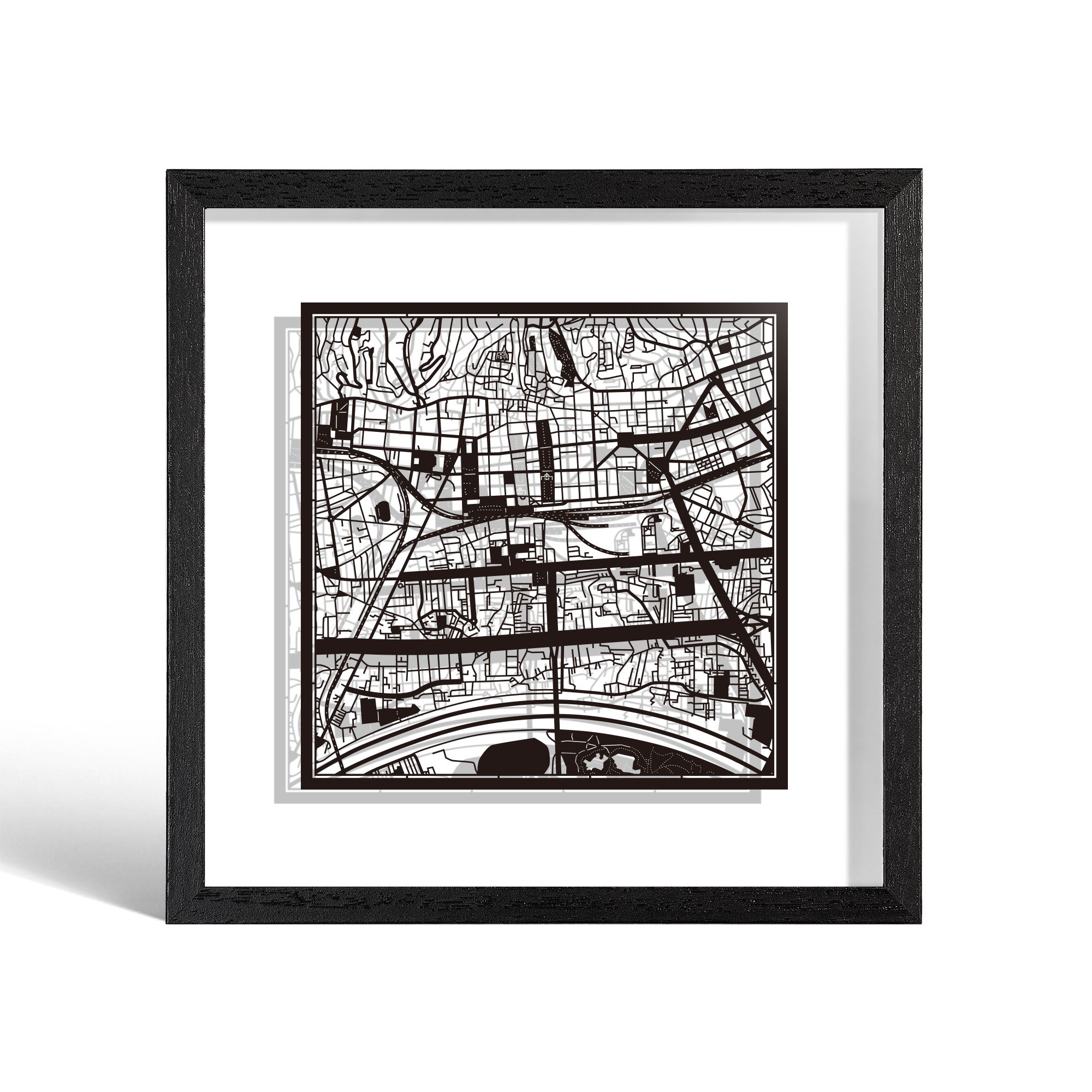 o3designstudio Zagreb Paper cut map framed 9 inch Black map Black frame map art 22MF3062BB