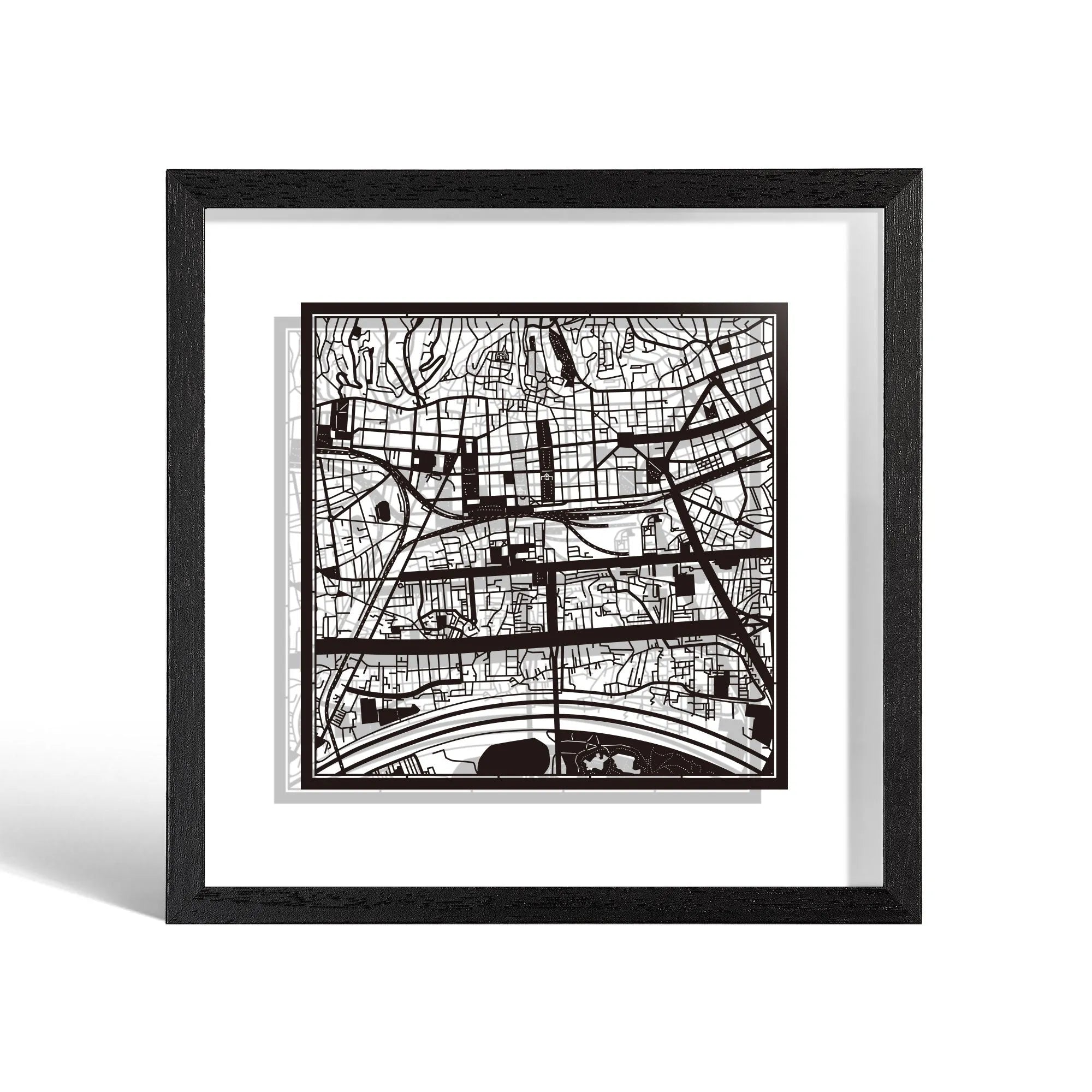 o3designstudio Zagreb Paper cut map framed 9 inch Black map Black frame map art 22MF3062BB