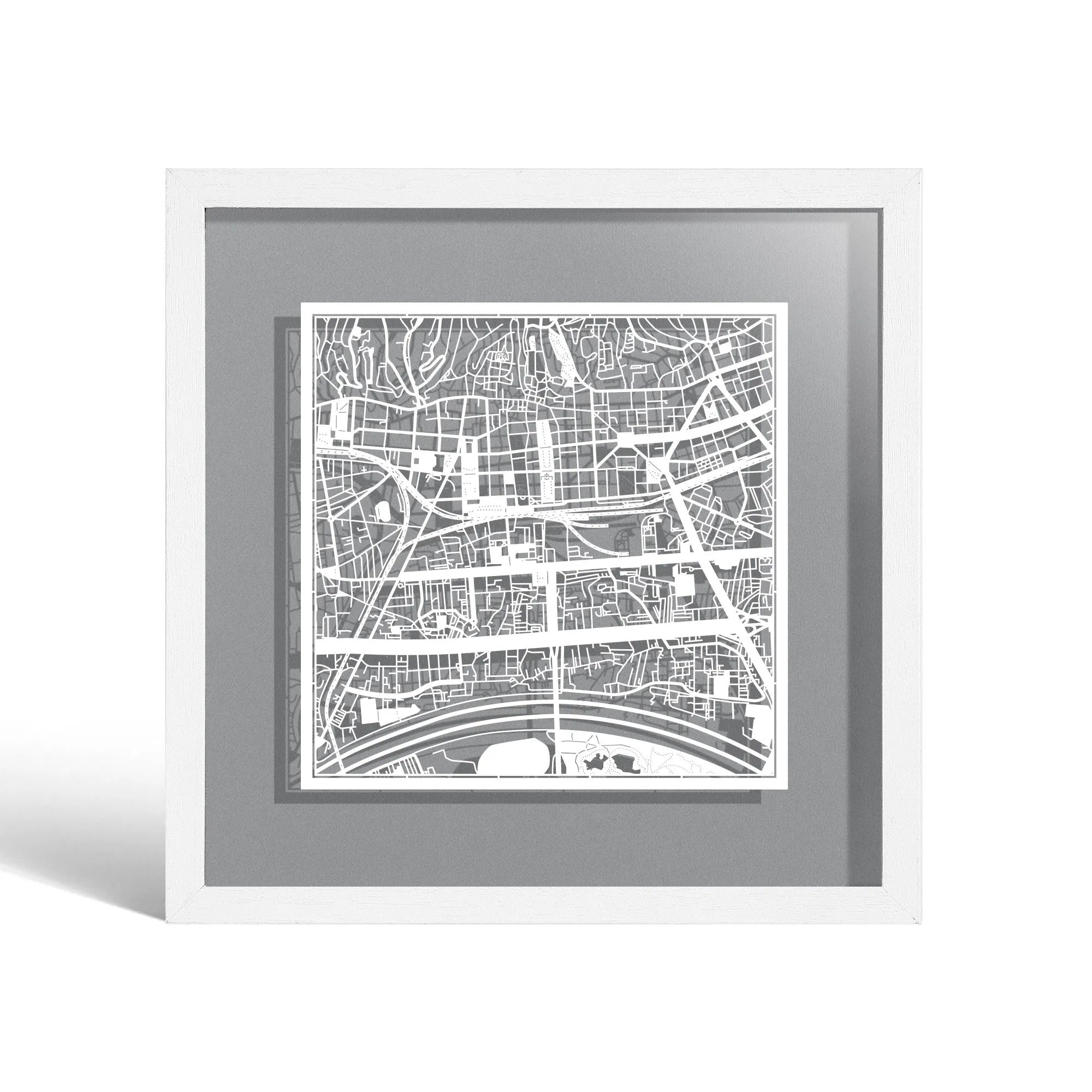 o3designstudio Zagreb Paper cut map framed 9 inch White map White frame map art 22MF3062WW