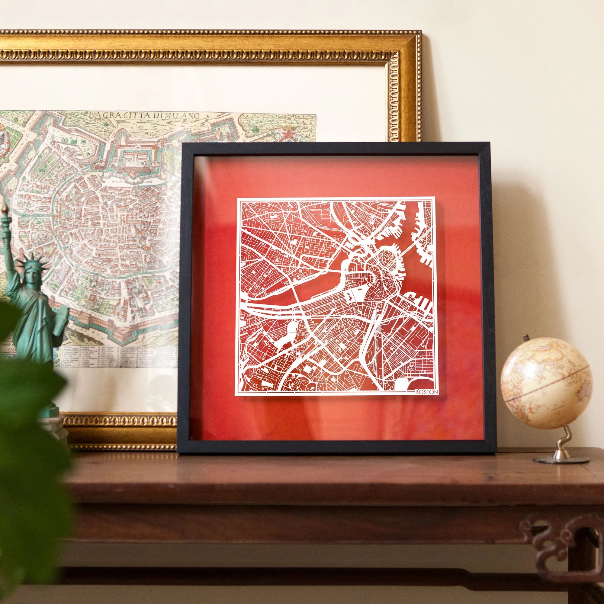 o3designstudio-boston-Paper-cut-map-framed-18-inch-White-map-Black-frame-map-scene-art-45MF2003BW