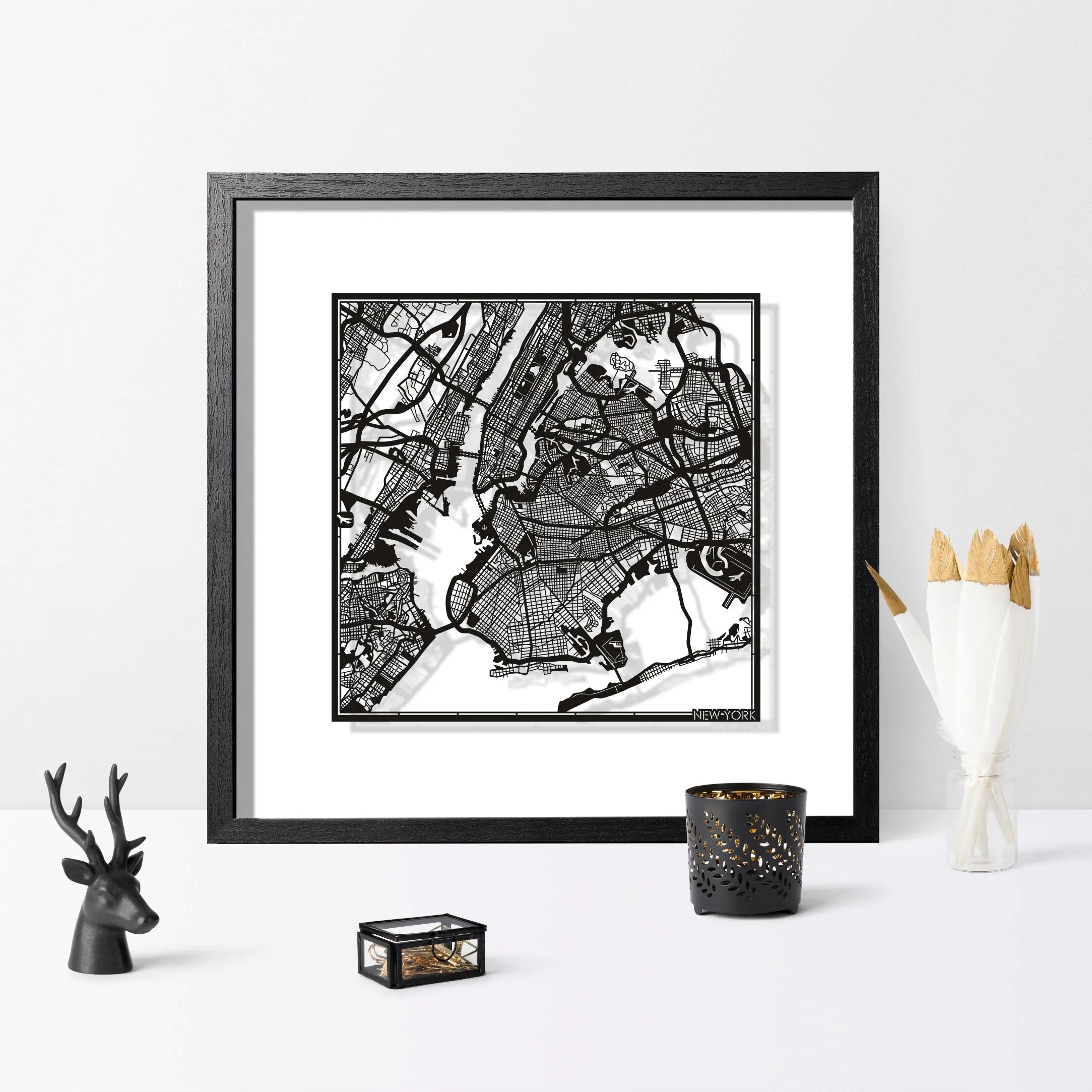 o3designstudio-new-york-Paper-cut-map-framed-18-inch-White-map-Black-frame-map-scene-art-45MF2003BB