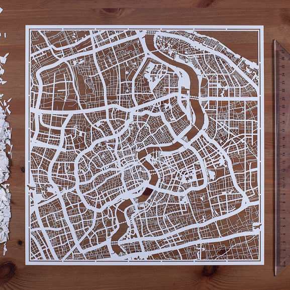 o3designstudio  paper cut map Shanghai 30*30cm map art white
