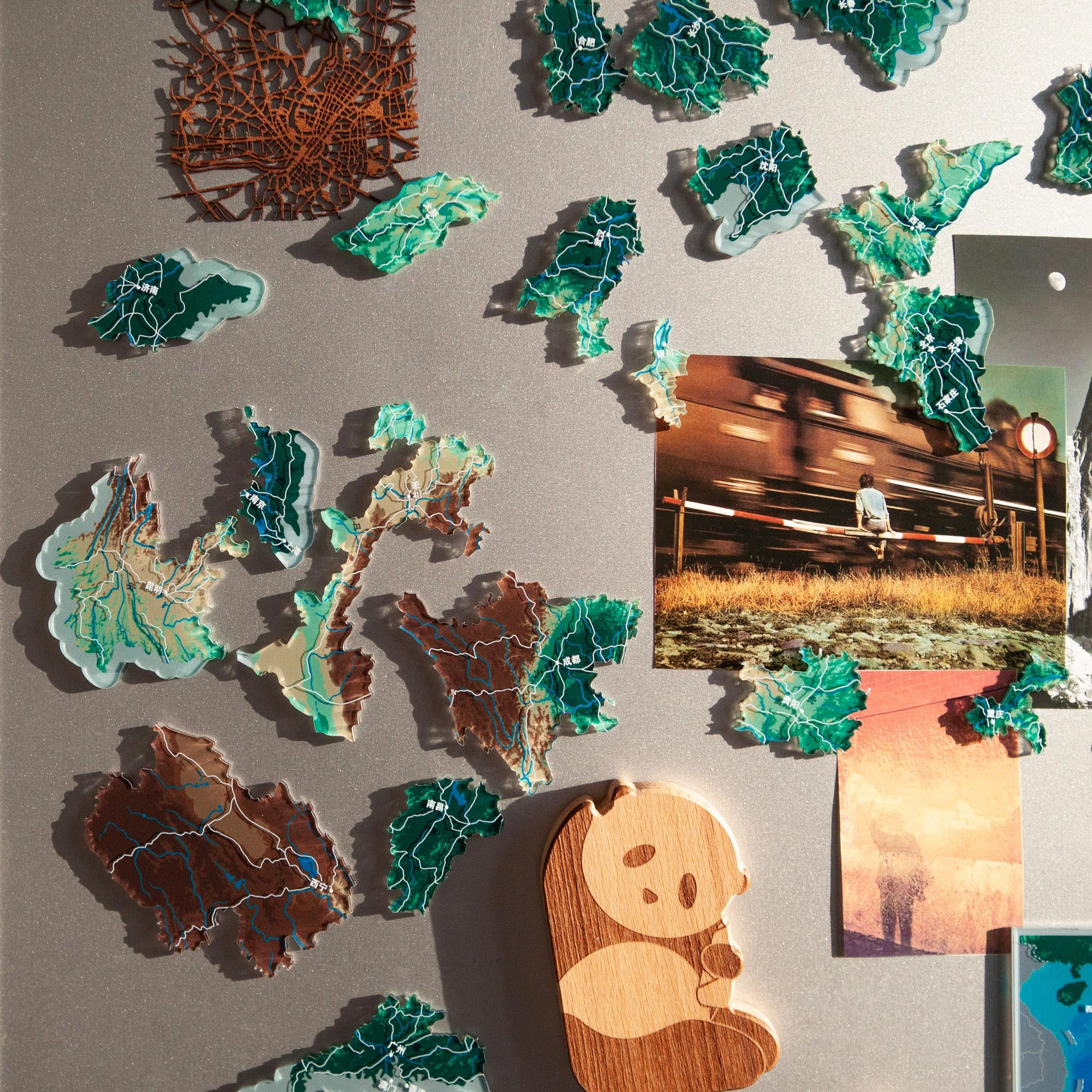 China Puzzle Piece Refrigerator Magnet | 29 Piece Acrylic Puzzle | Topographic Contours