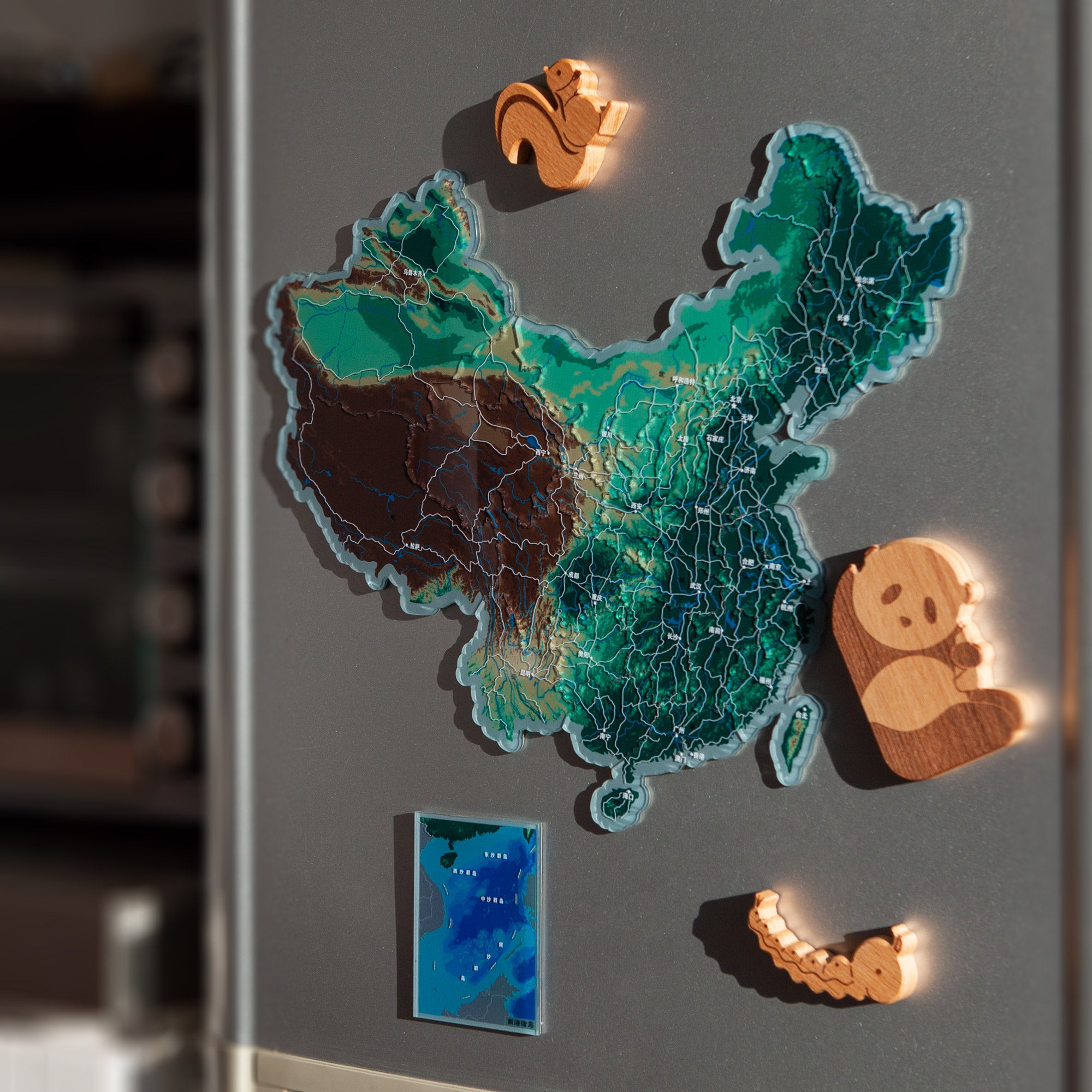 China Puzzle Piece Refrigerator Magnet | 29 Piece Acrylic Puzzle | Topographic Contours