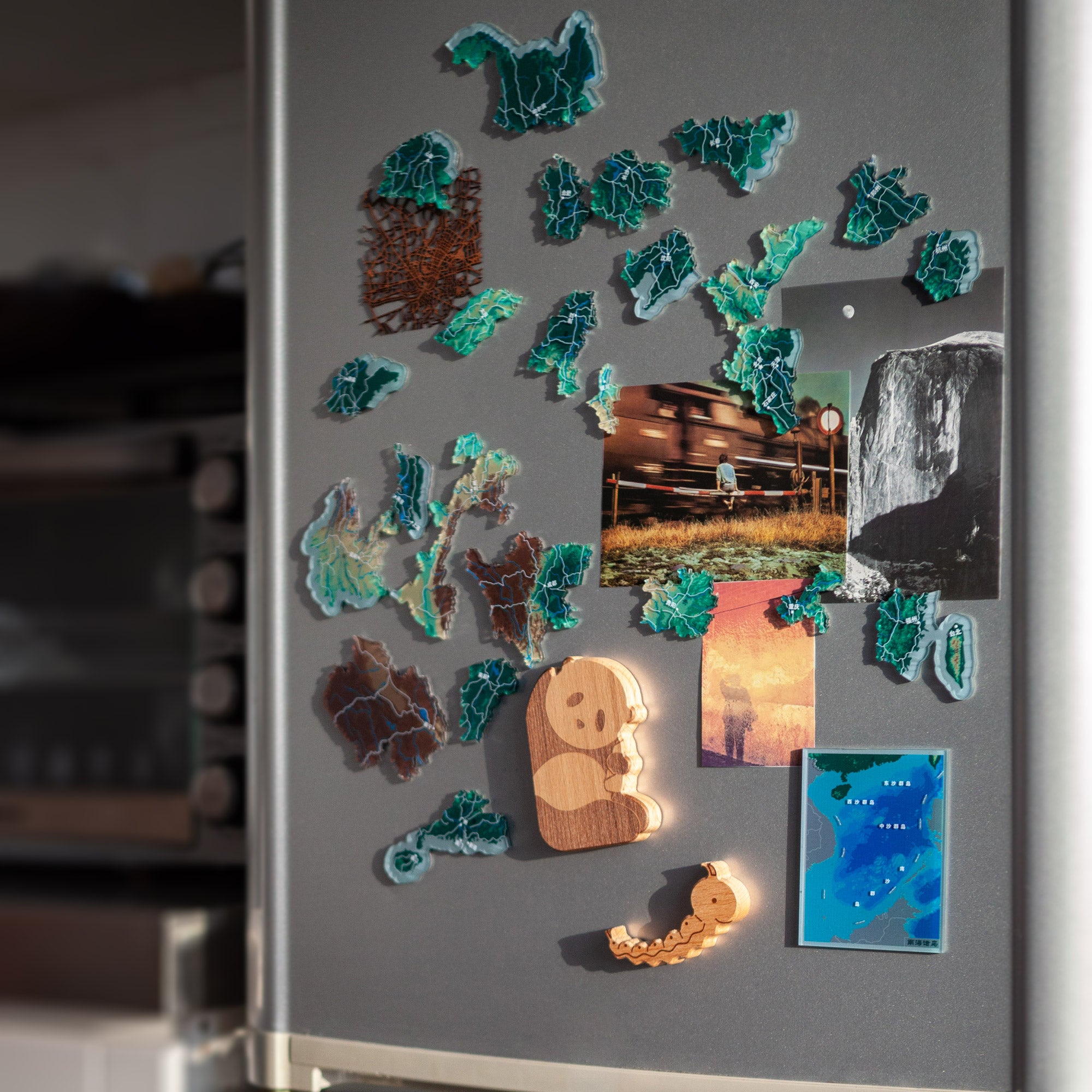 China Puzzle Piece Refrigerator Magnet | 29 Piece Acrylic Puzzle | Topographic Contours