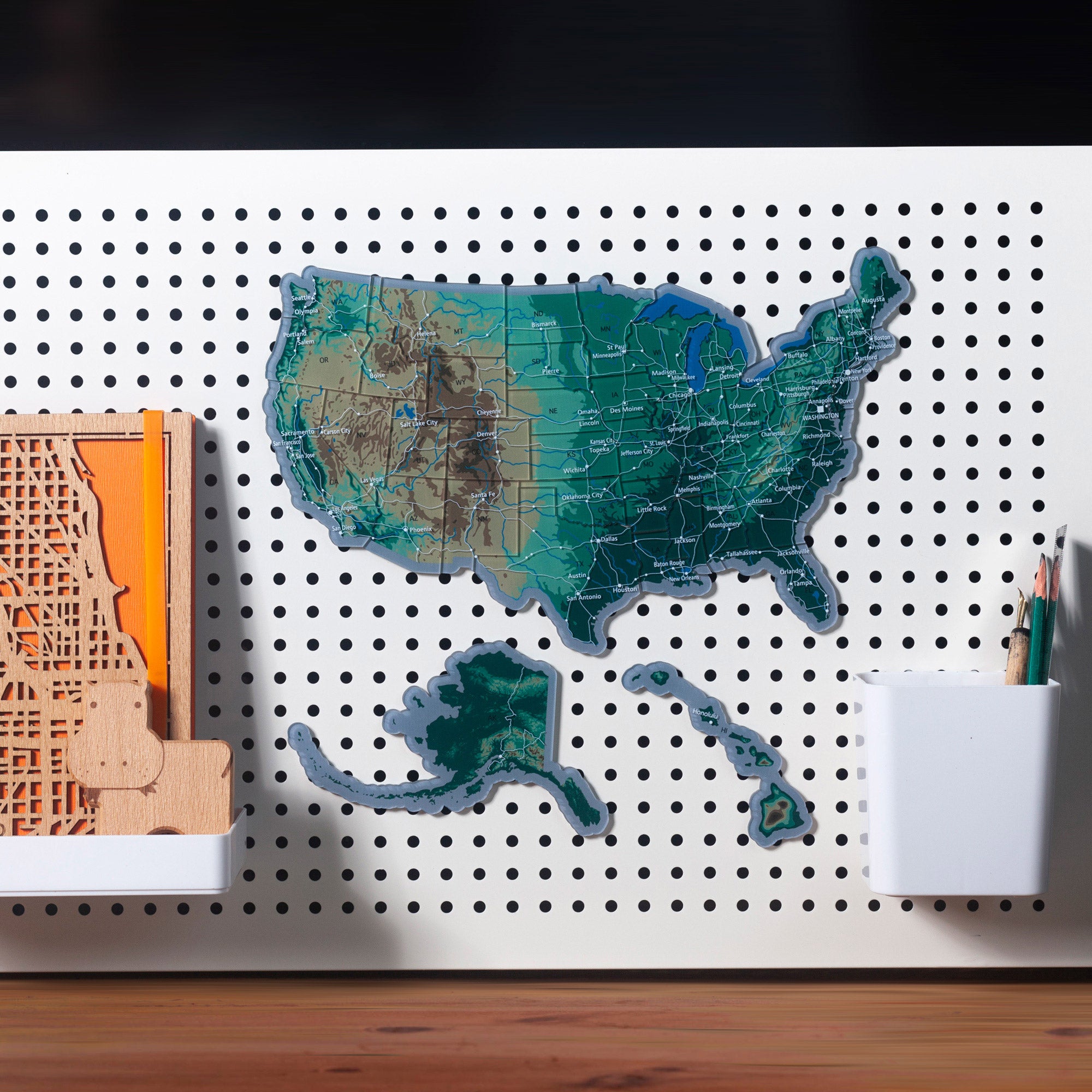 The United States Puzzle Piece Refrigerator Magnet | 44 Piece Acrylic Puzzle | Topographic Contours