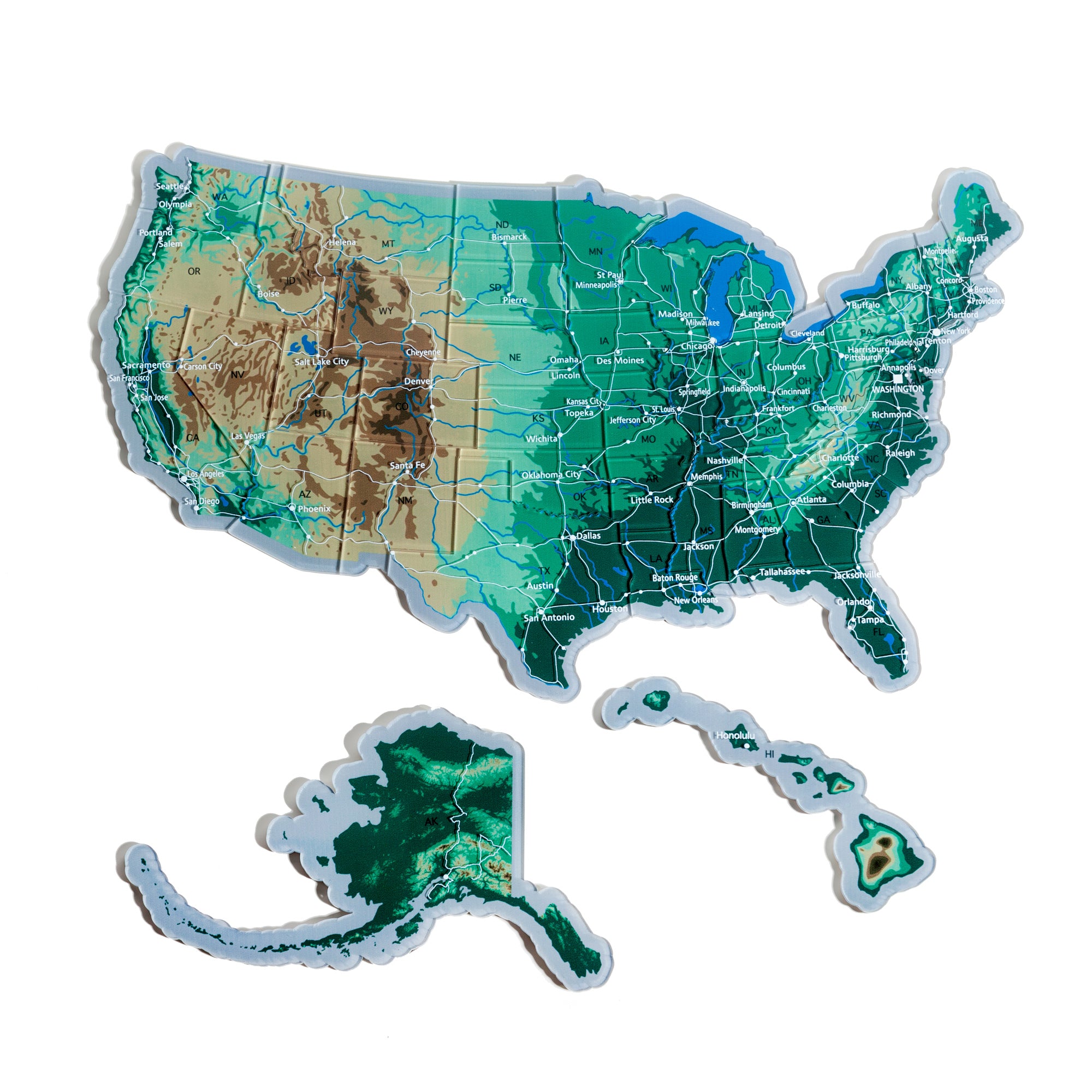 The United States Puzzle Piece Refrigerator Magnet | 44 Piece Acrylic Puzzle | Topographic Contours