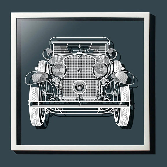 Paper-cut Antique Car 18 In. Framed, Paper Art - o3designstudio