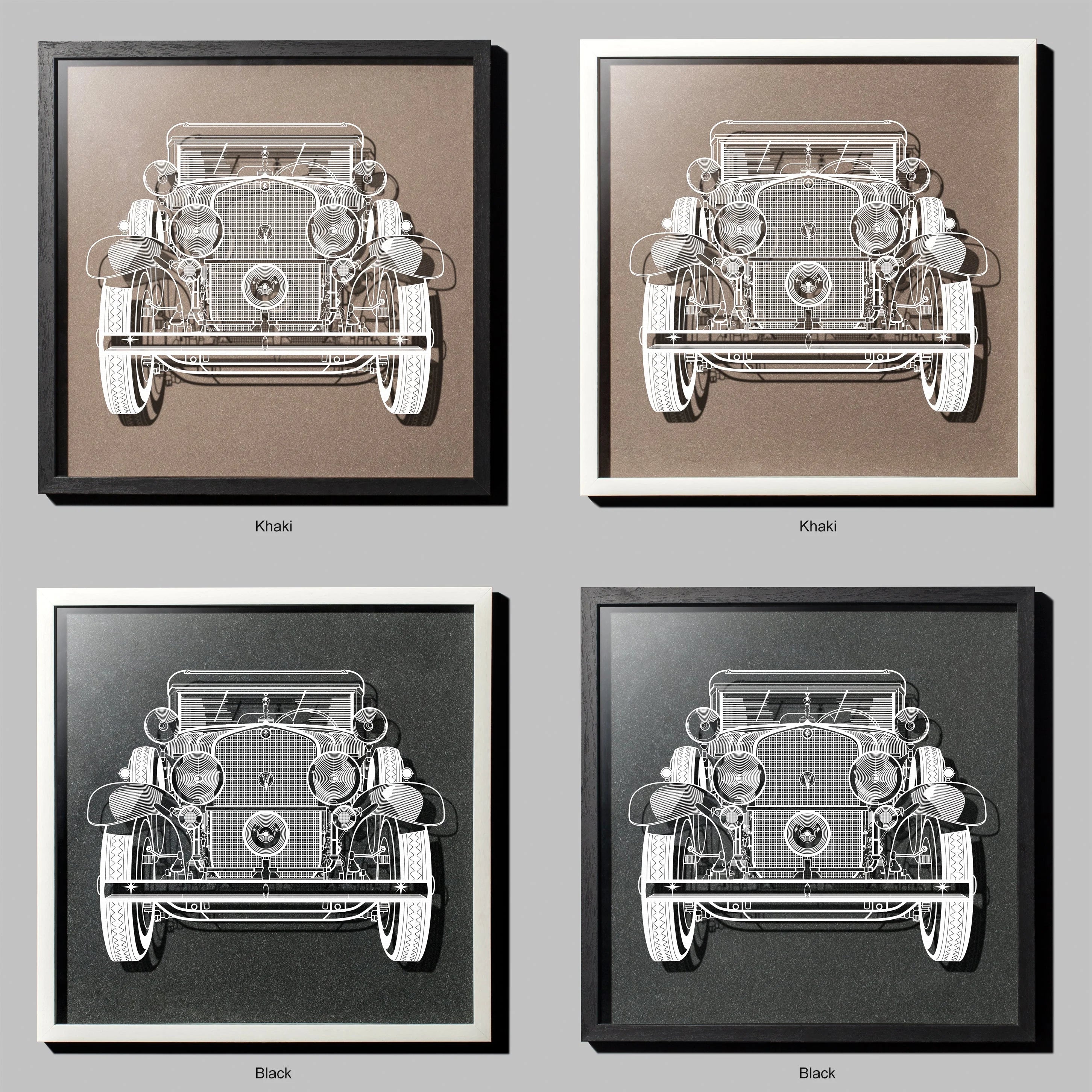 o3designstudio Paper-cut Antique Car 18 In. Framed, Paper Art 