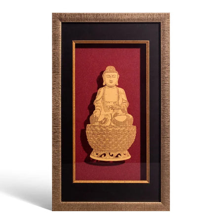 Paper-cut Buddha statue, Framed - red background o3designstudio