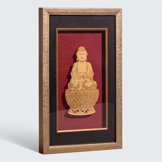 Paper-cut Buddha statue, Framed - red background o3designstudio 