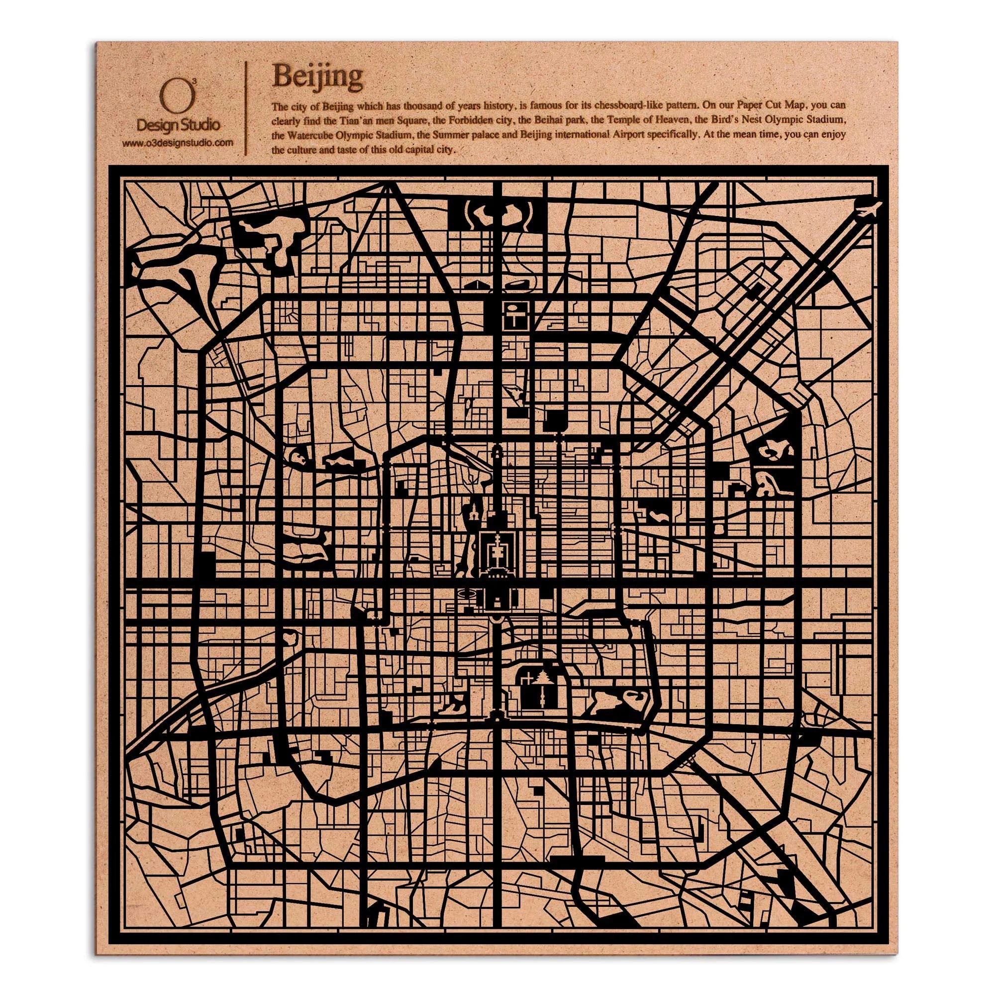 o3designstudio paper cut map Beijing Black map art MU1001B