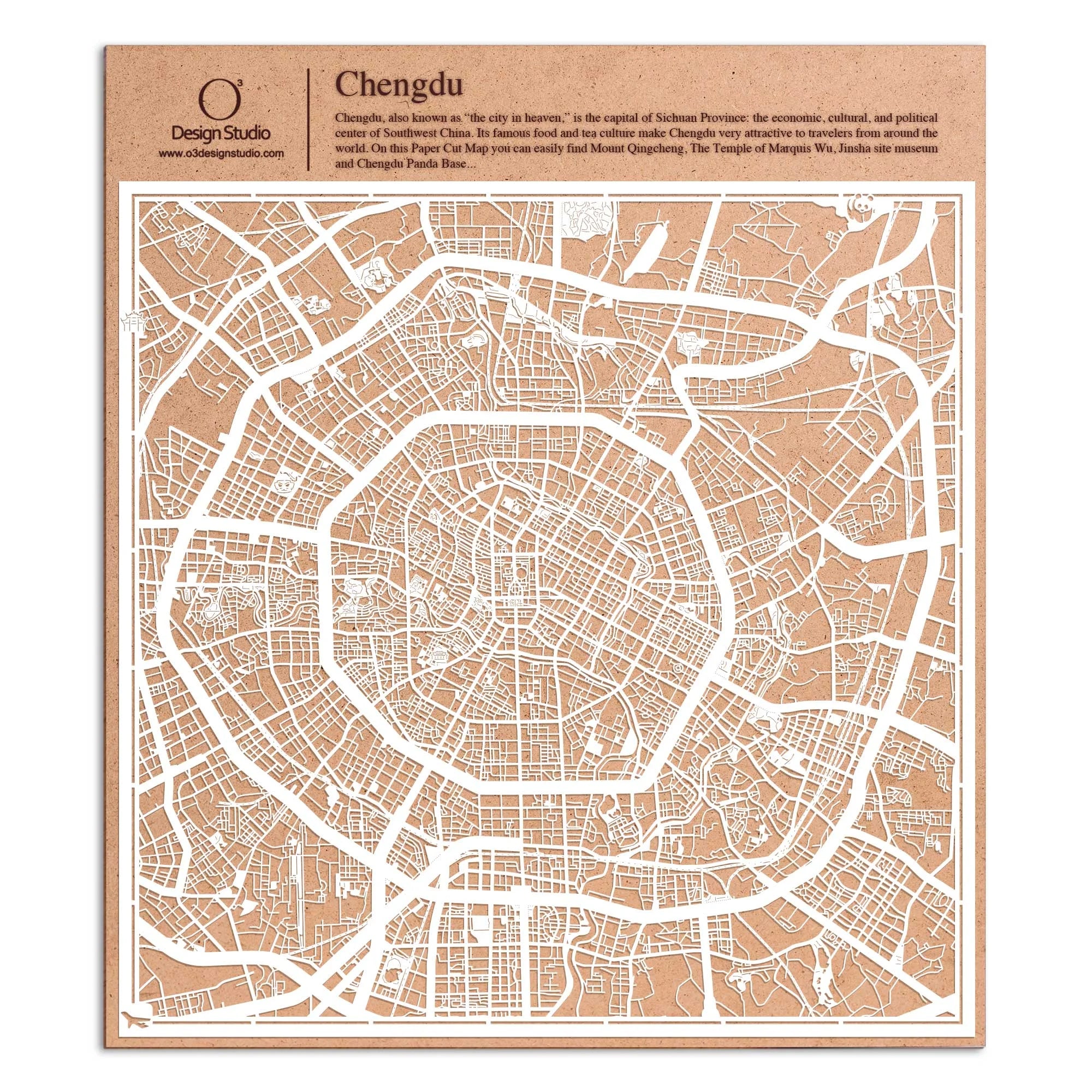 o3designstudio paper cut map Chengdu White map art MU1025W