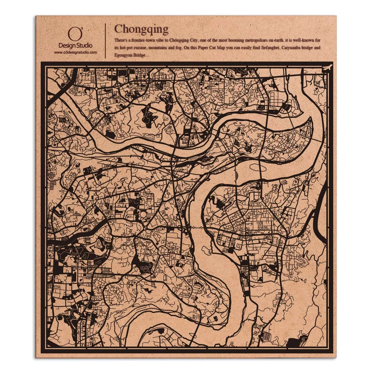 o3designstudio paper cut map Chongqing Black map art MU1029B