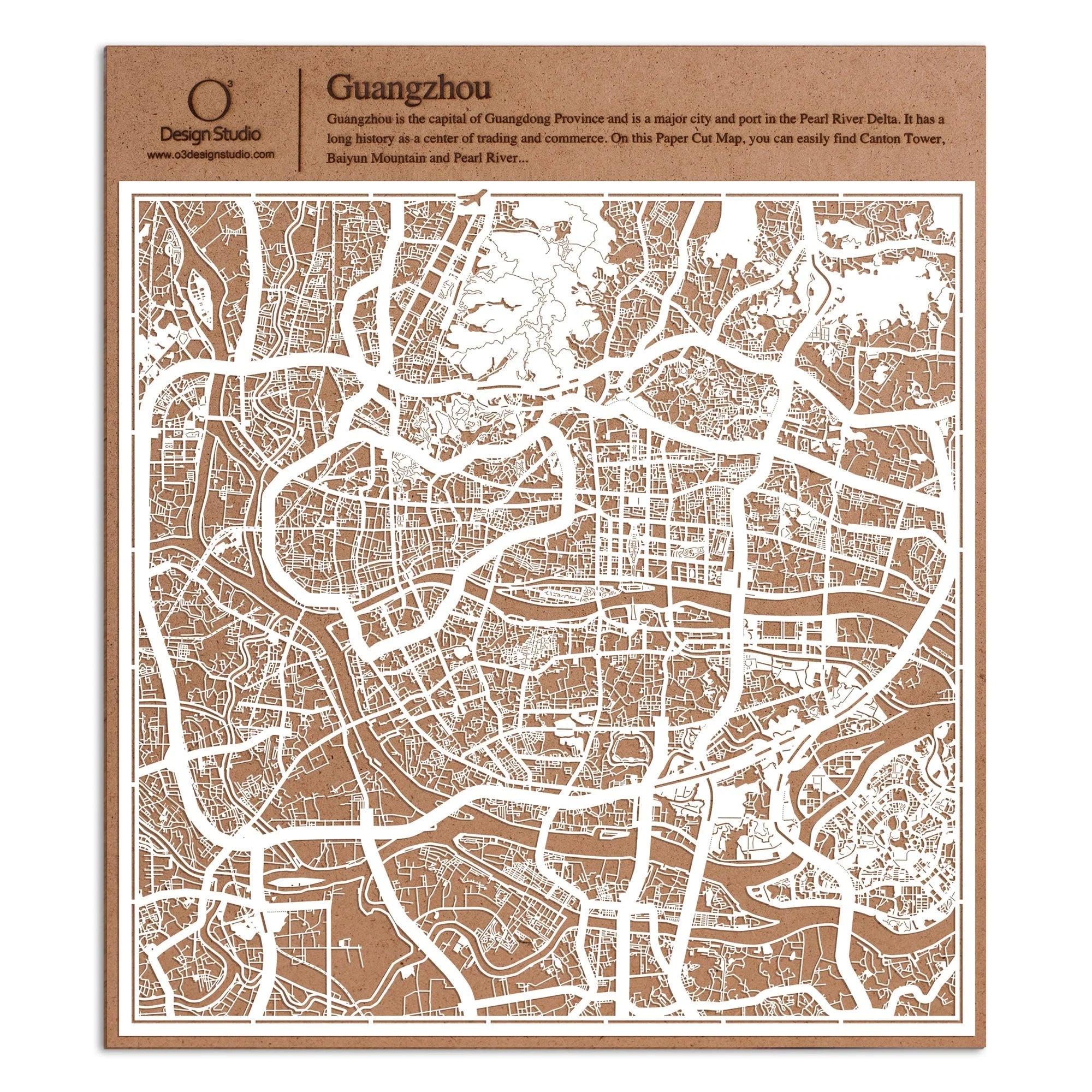 o3designstudio paper cut map Guangzhou White map art MU1010W