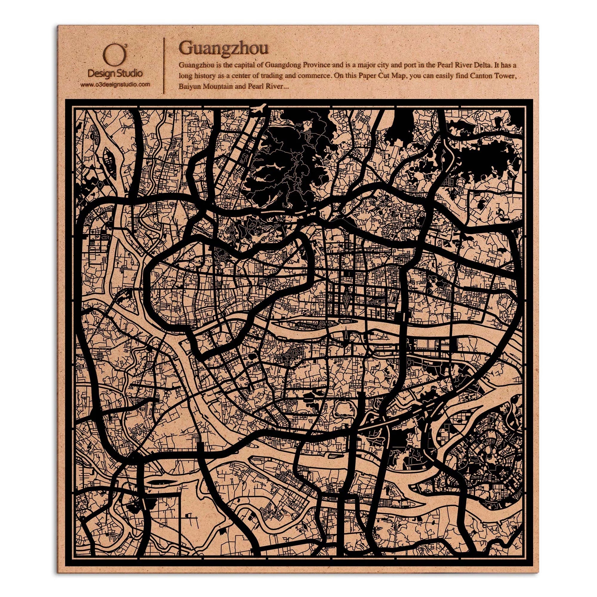 o3designstudio paper cut map Guangzhou Black map art MU1010B