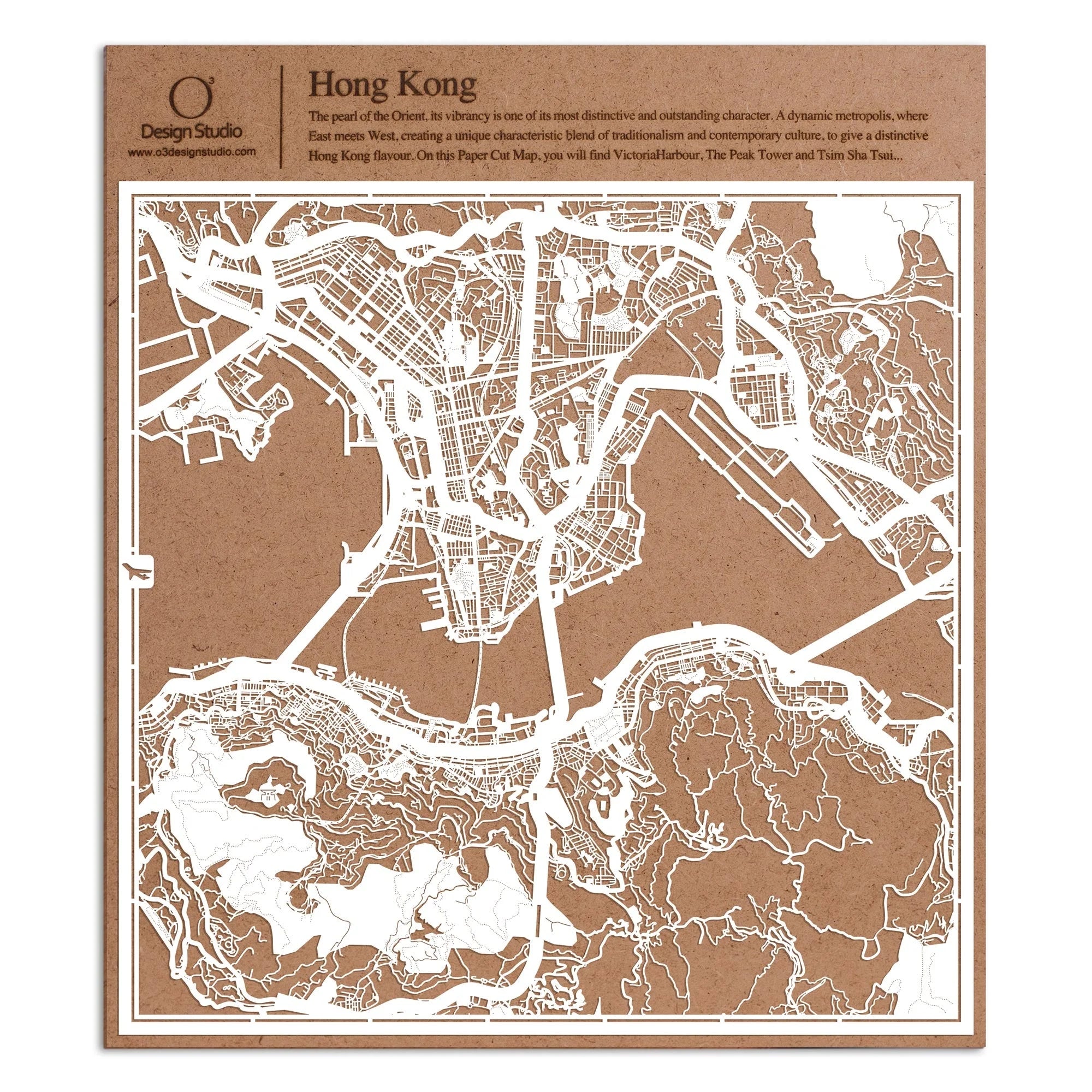 o3designstudio paper cut map Hong Kong White map art MU1005W