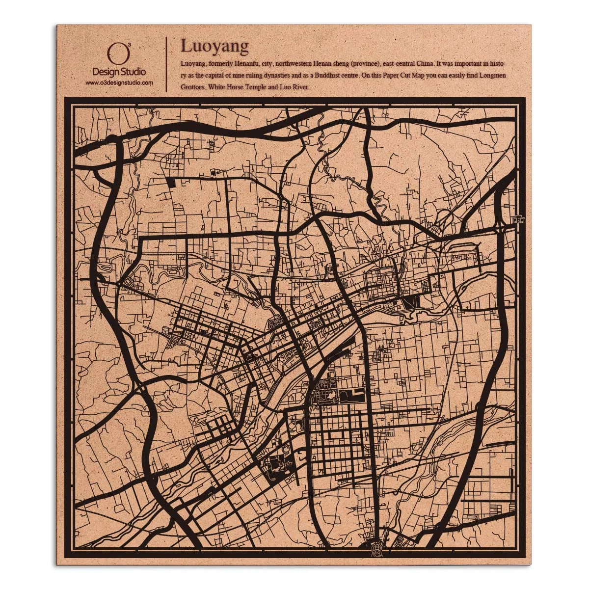 o3designstudio paper cut map Luoyang Black map art MU1033B