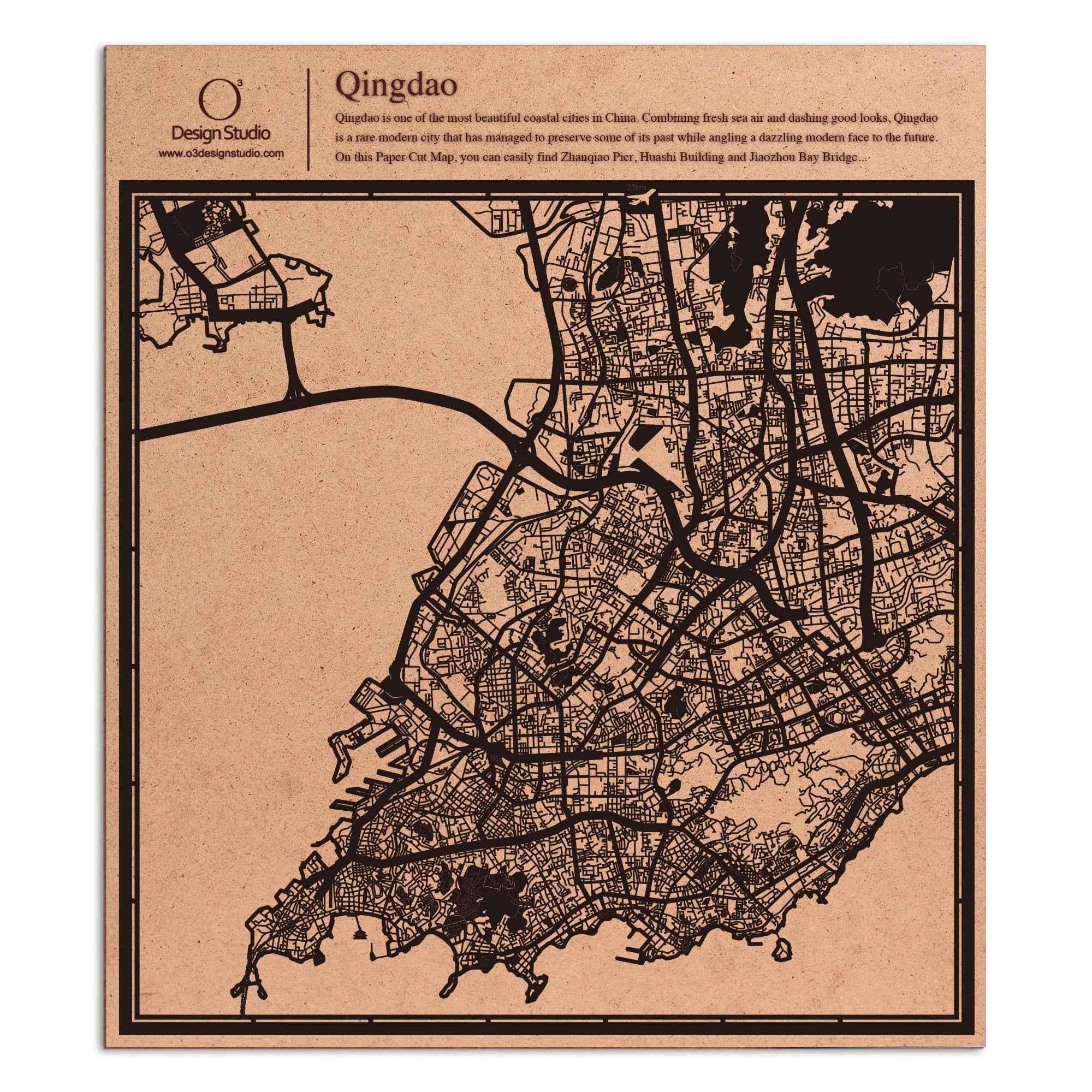o3designstudio paper cut map Qingdao Black map art MU1050B