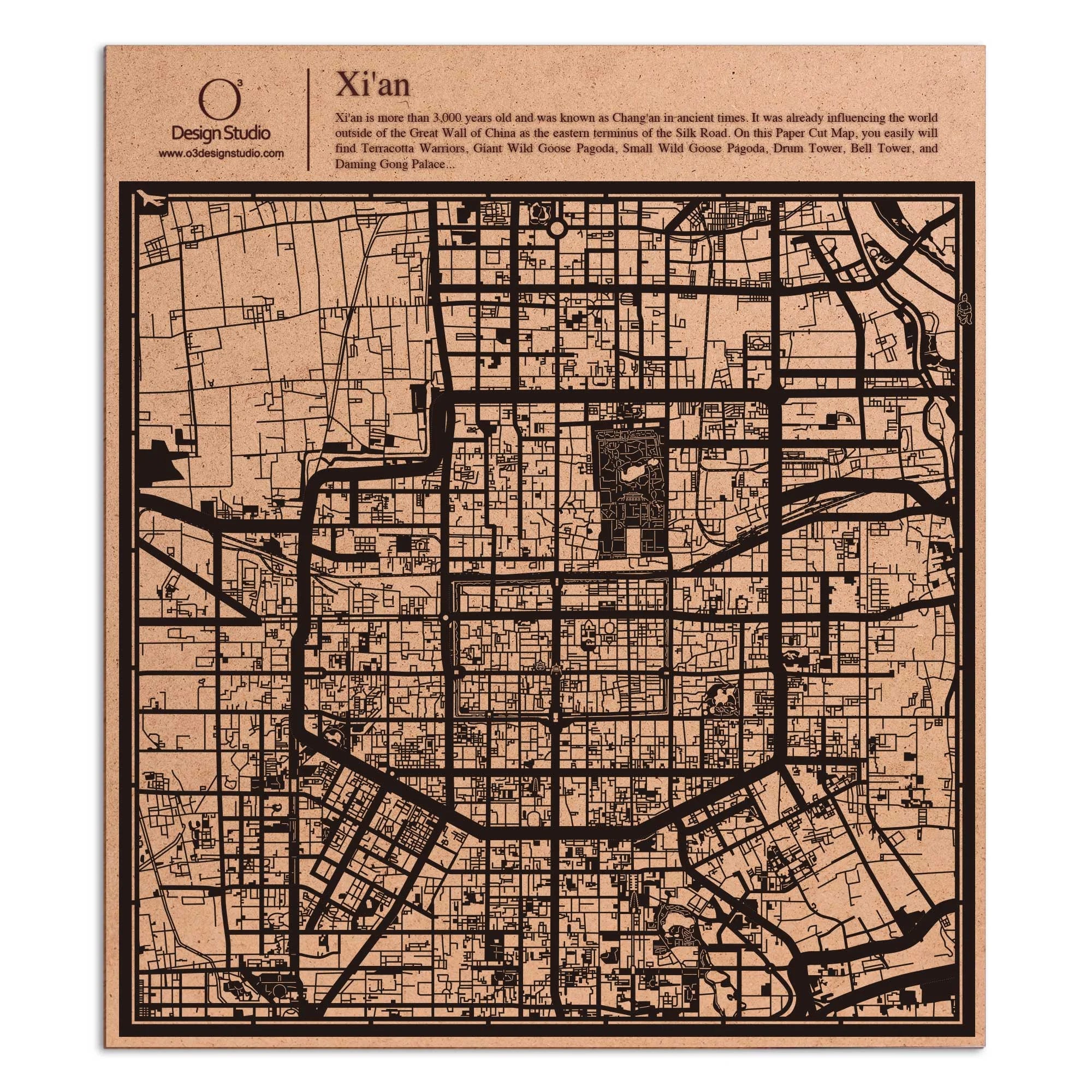 o3designstudio paper cut map Xi'an Black map art MU1022B