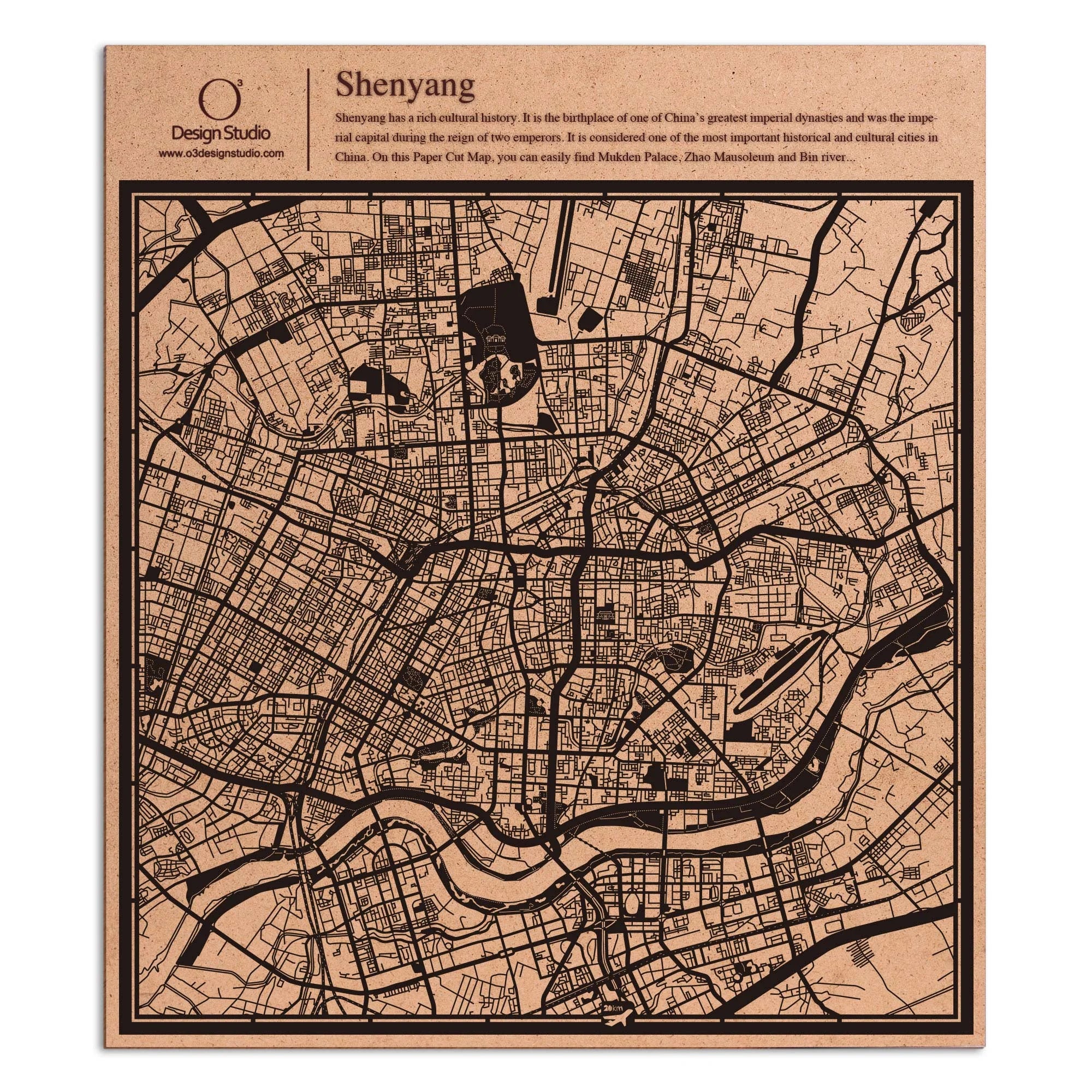 o3designstudio paper cut map Shenyang Black map art MU1044B