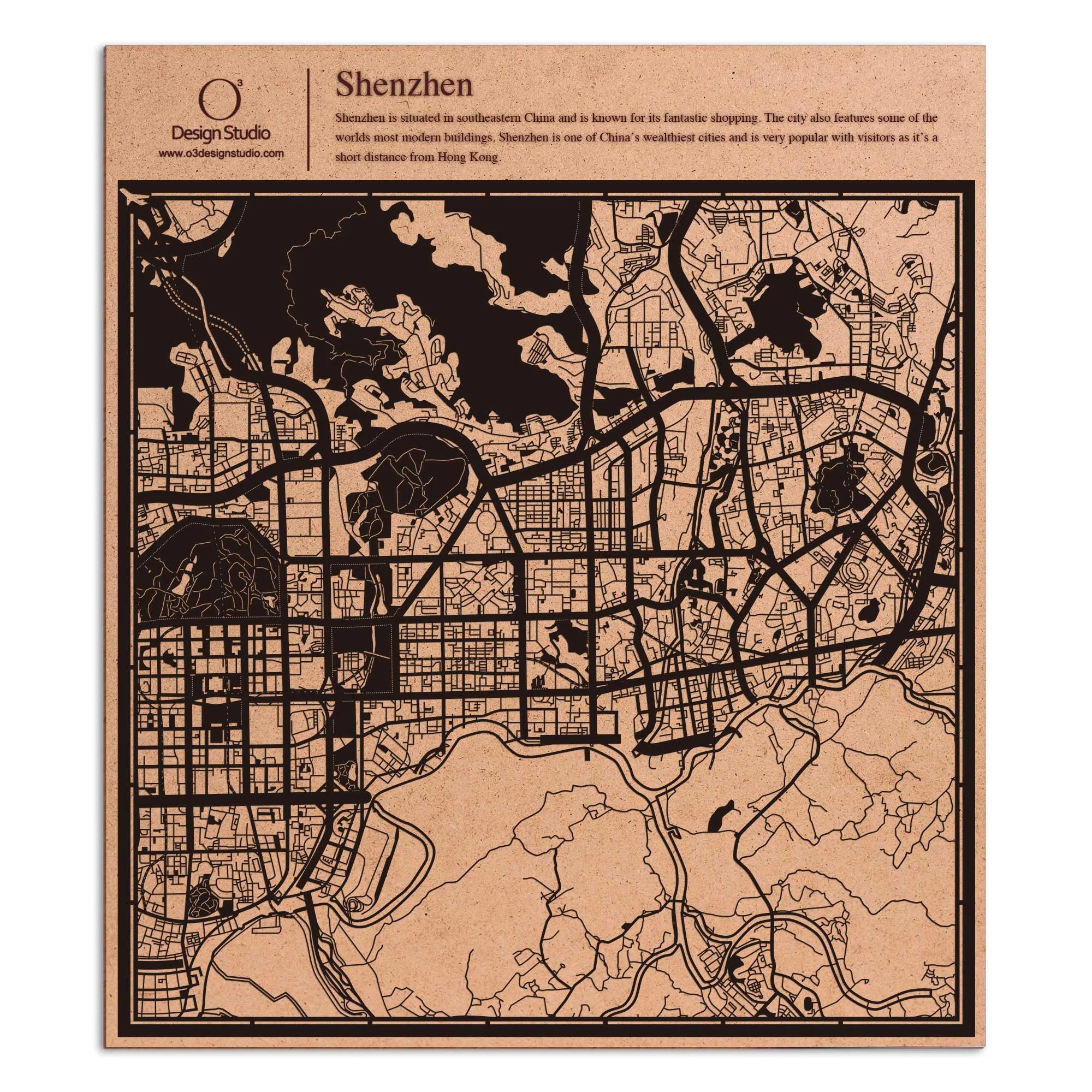 o3designstudio paper cut map Shenzhen Black map art MU1037B