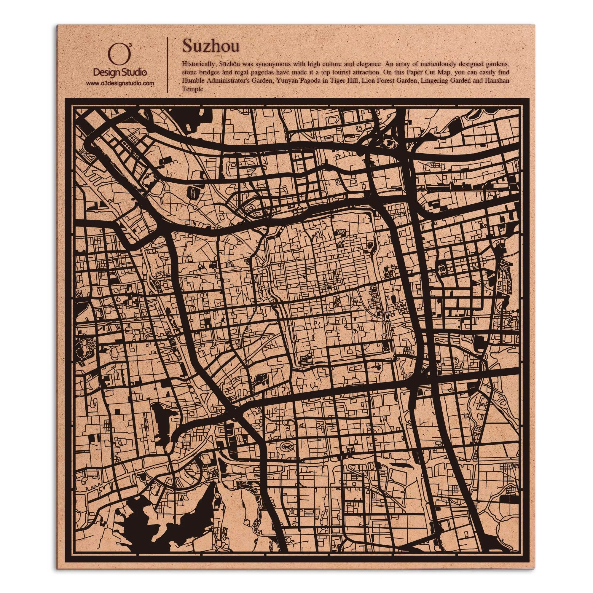 o3designstudio paper cut map Suzhou Black map art MU1021B