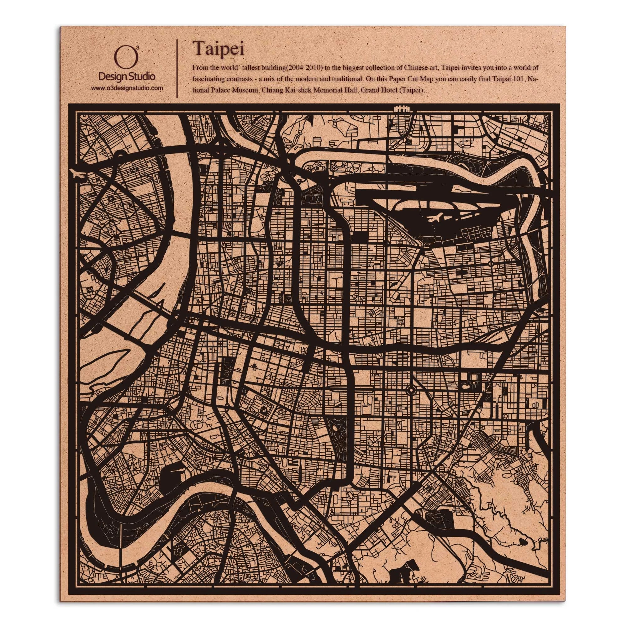 o3designstudio paper cut map Taipei Black map art MU1024B