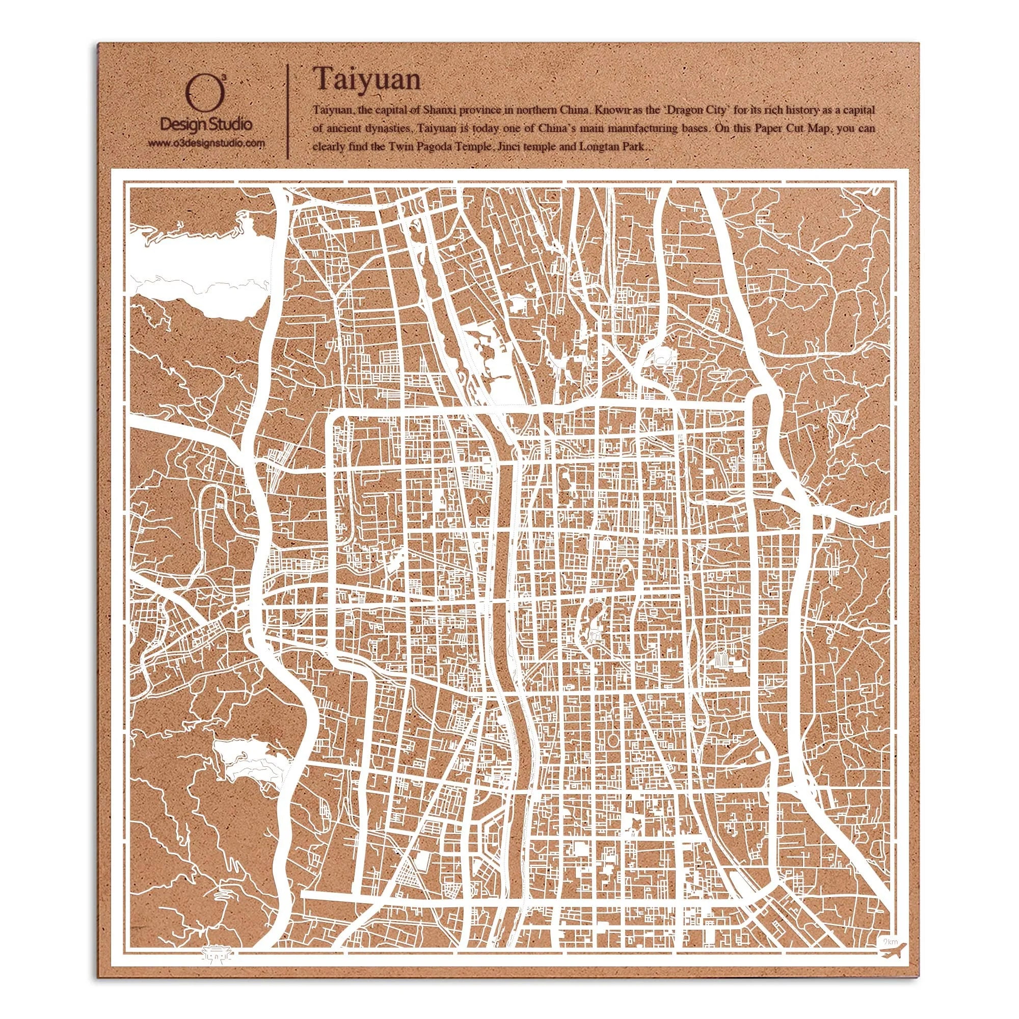o3designstudio paper cut map Taiyuan White map art MU1048W