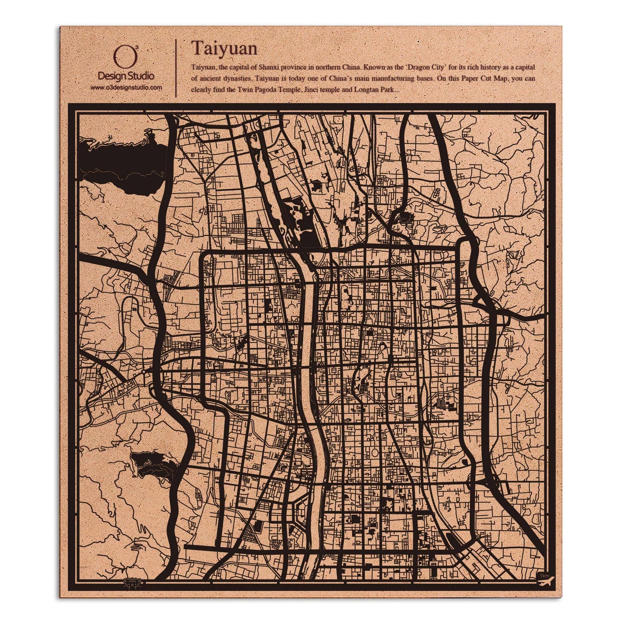 o3designstudio paper cut map Taiyuan Black map art MU1048B