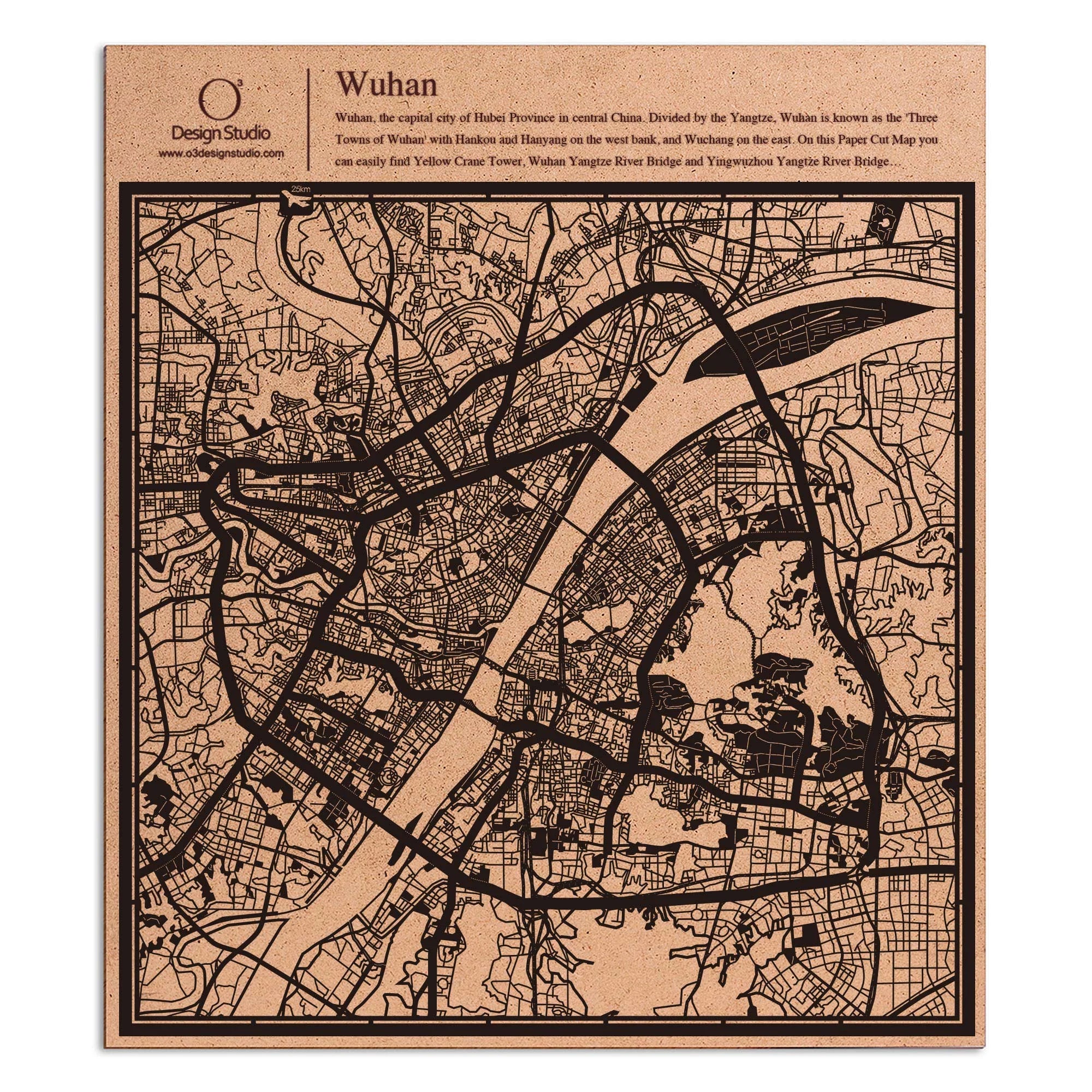o3designstudio paper cut map Wuhan Black map art MU1041B