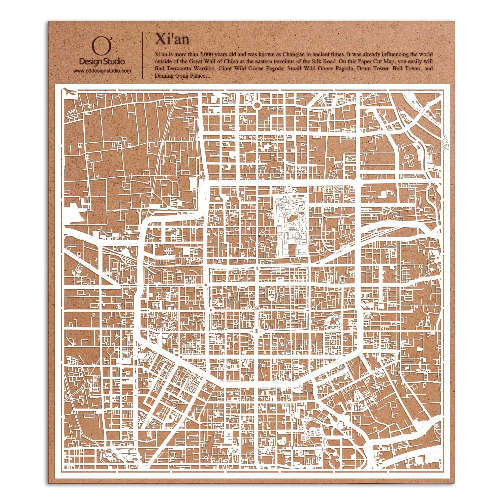 o3designstudio paper cut map Xi'an White map art MU1022W