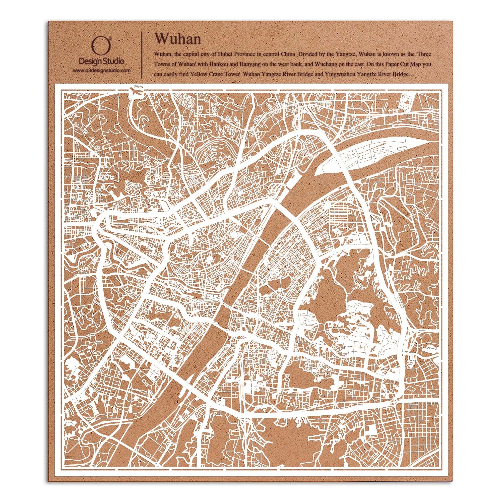 o3designstudio paper cut map Wuhan White map art MU1041W