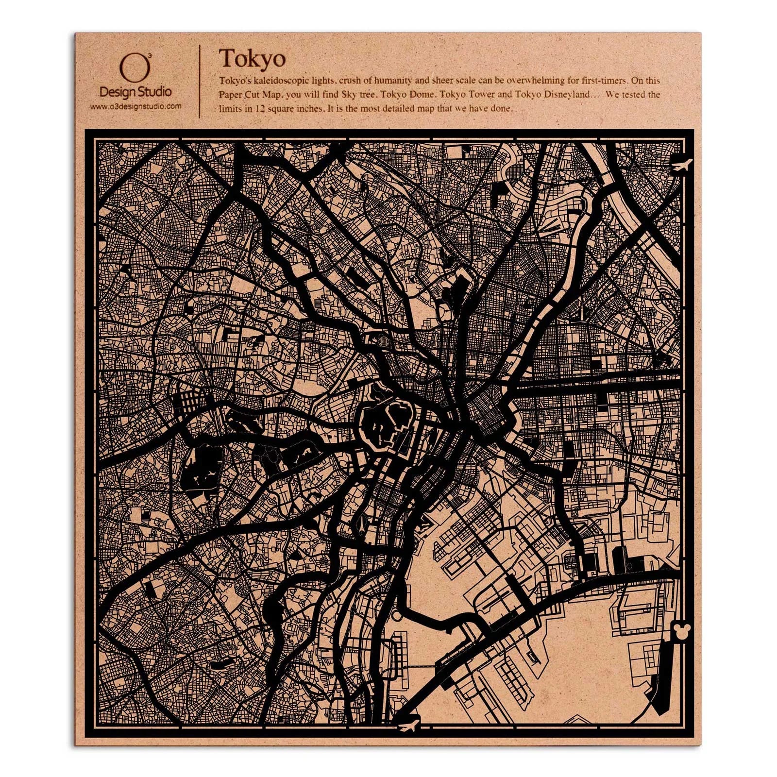 o3designstudio paper cut map Tokyo Black map art MU1003B