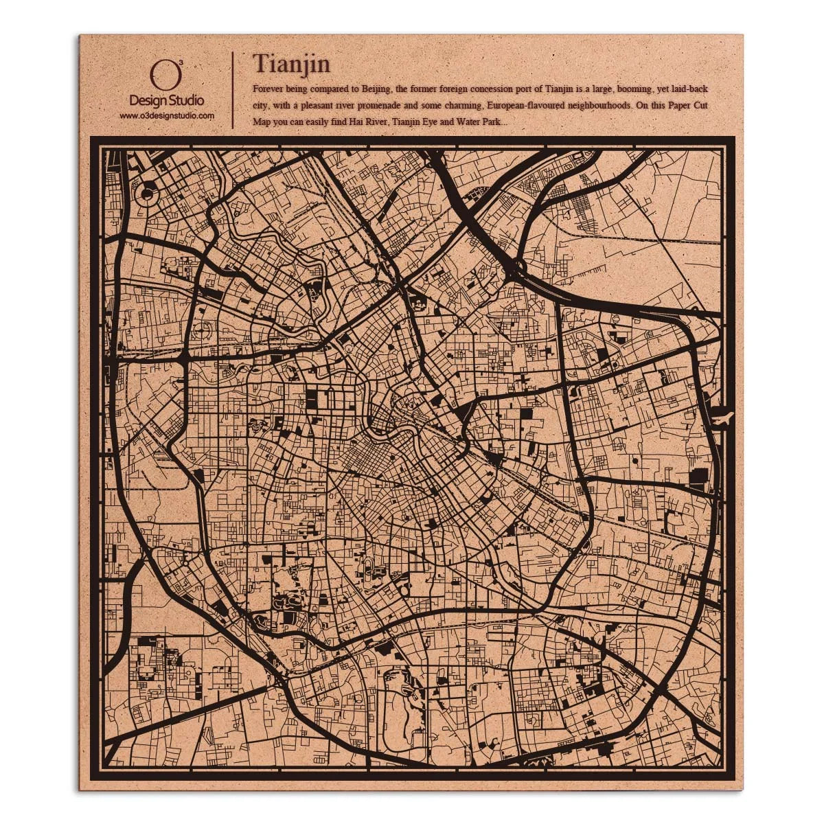 o3designstudio paper cut map Tianjin Black map art MU1034B