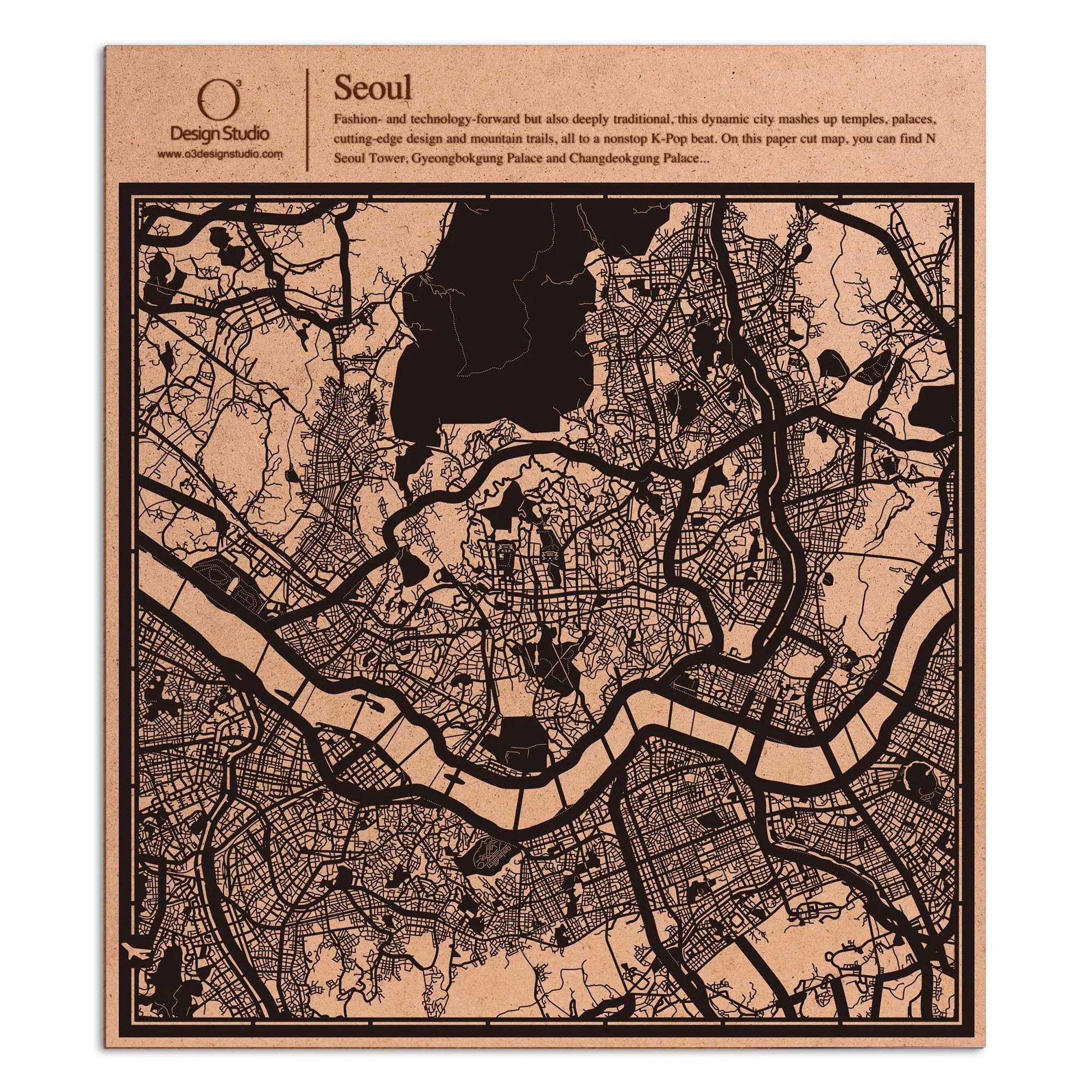 o3designstudio paper cut map Seoul Black map art MU1012B