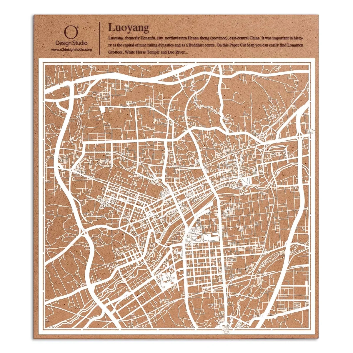 o3designstudio paper cut map Luoyang White map art MU1033W