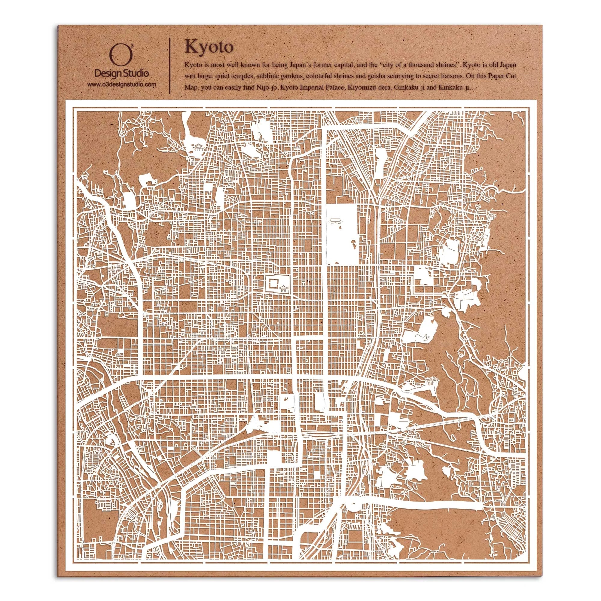 o3designstudio paper cut map Kyoto White map art MU1020W