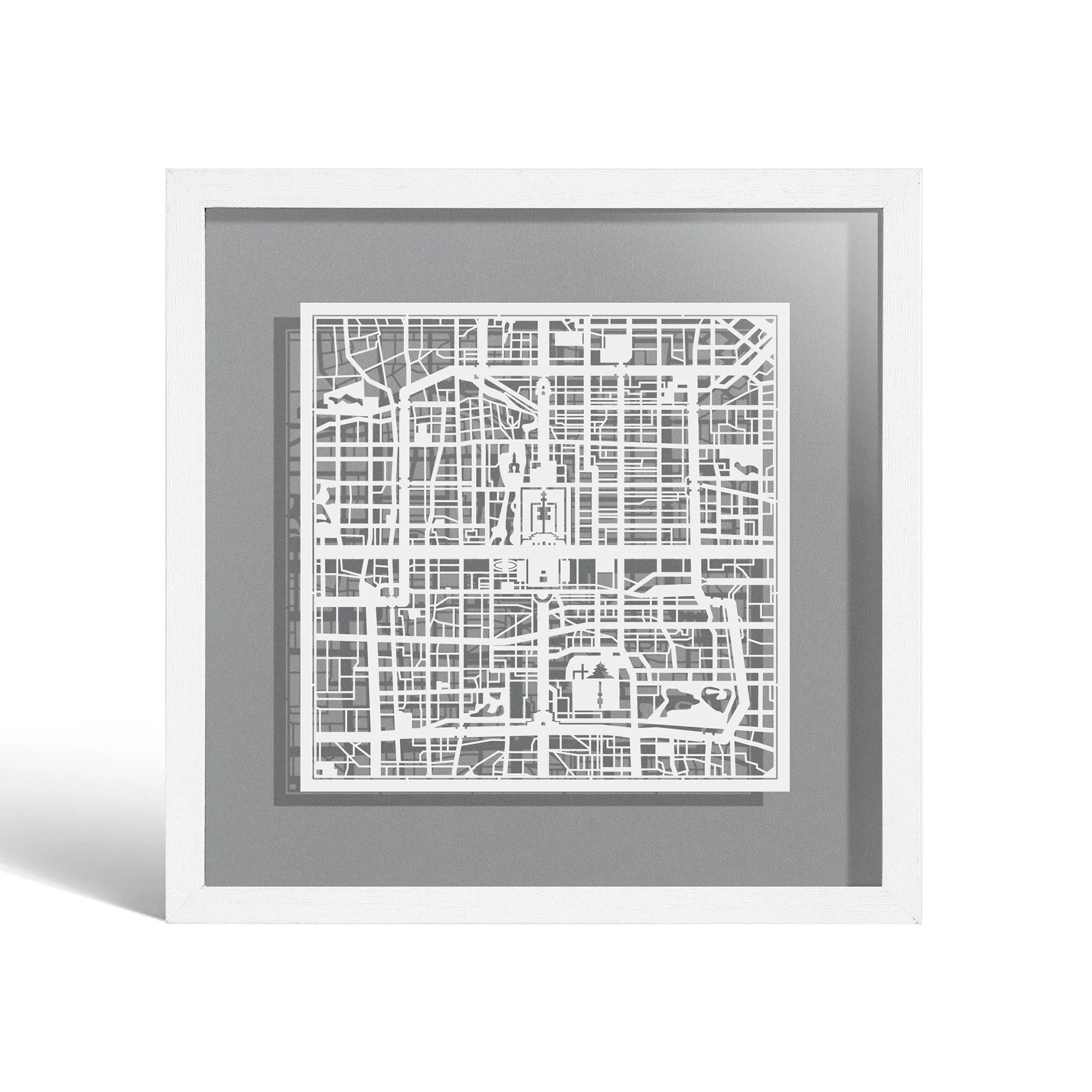 o3designstudio Beijing Paper cut map framed 9 inch White map White frame map art 22MF1001WW