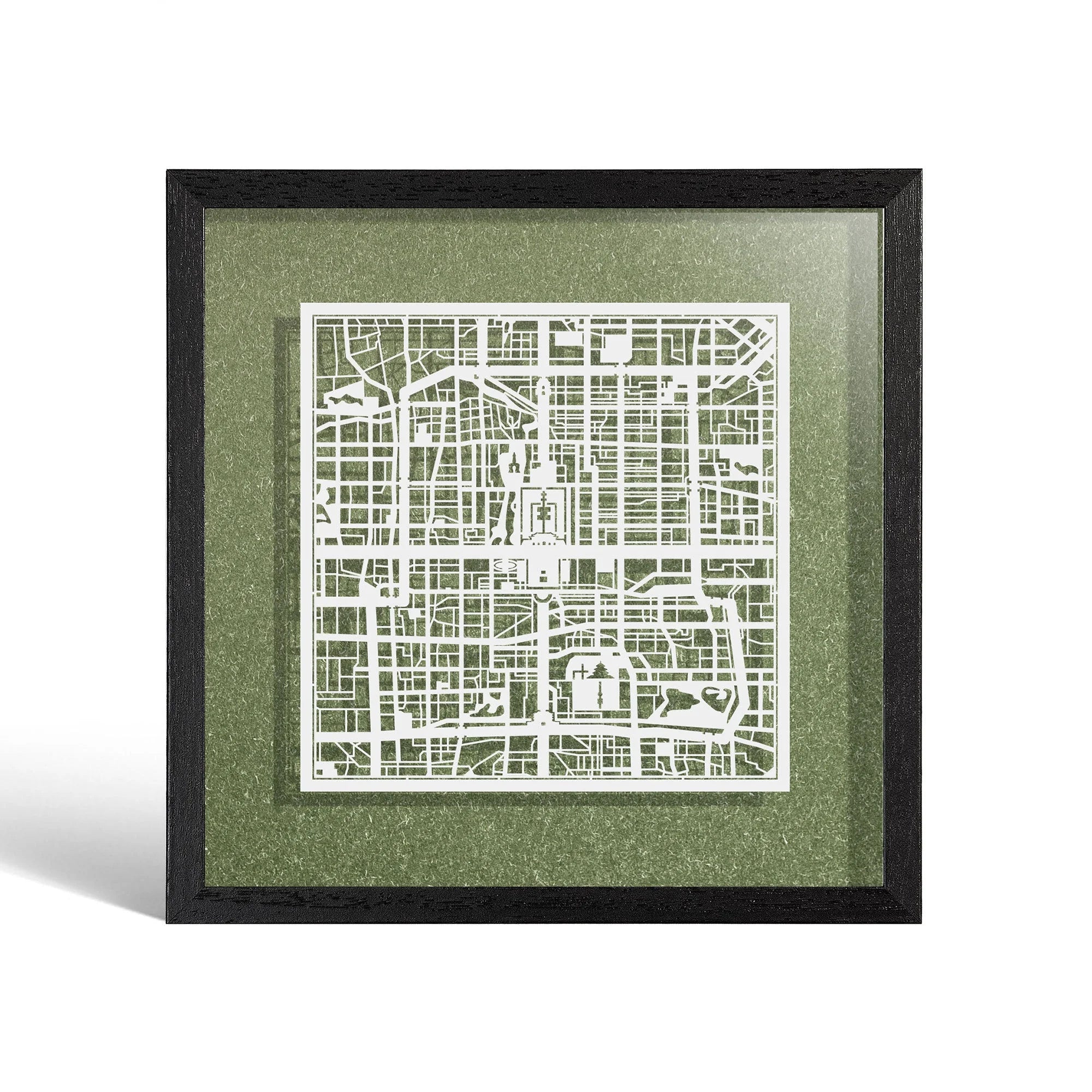 o3designstudio Beijing Paper cut map framed 9 inch White map Black frame map art 22MF1001BW