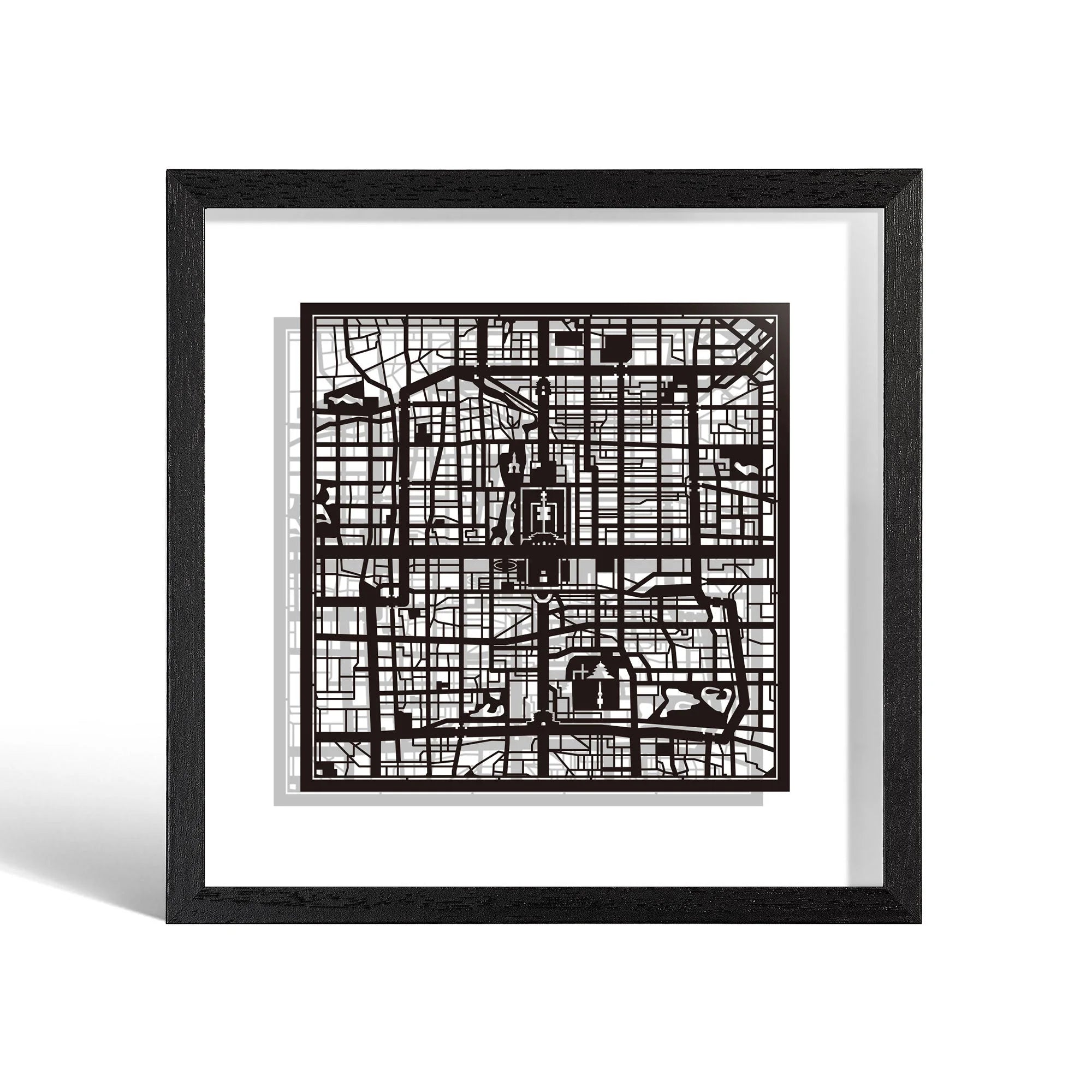 o3designstudio Beijing Paper cut map framed 9 inch Black map Black frame map art 22MF1001BB