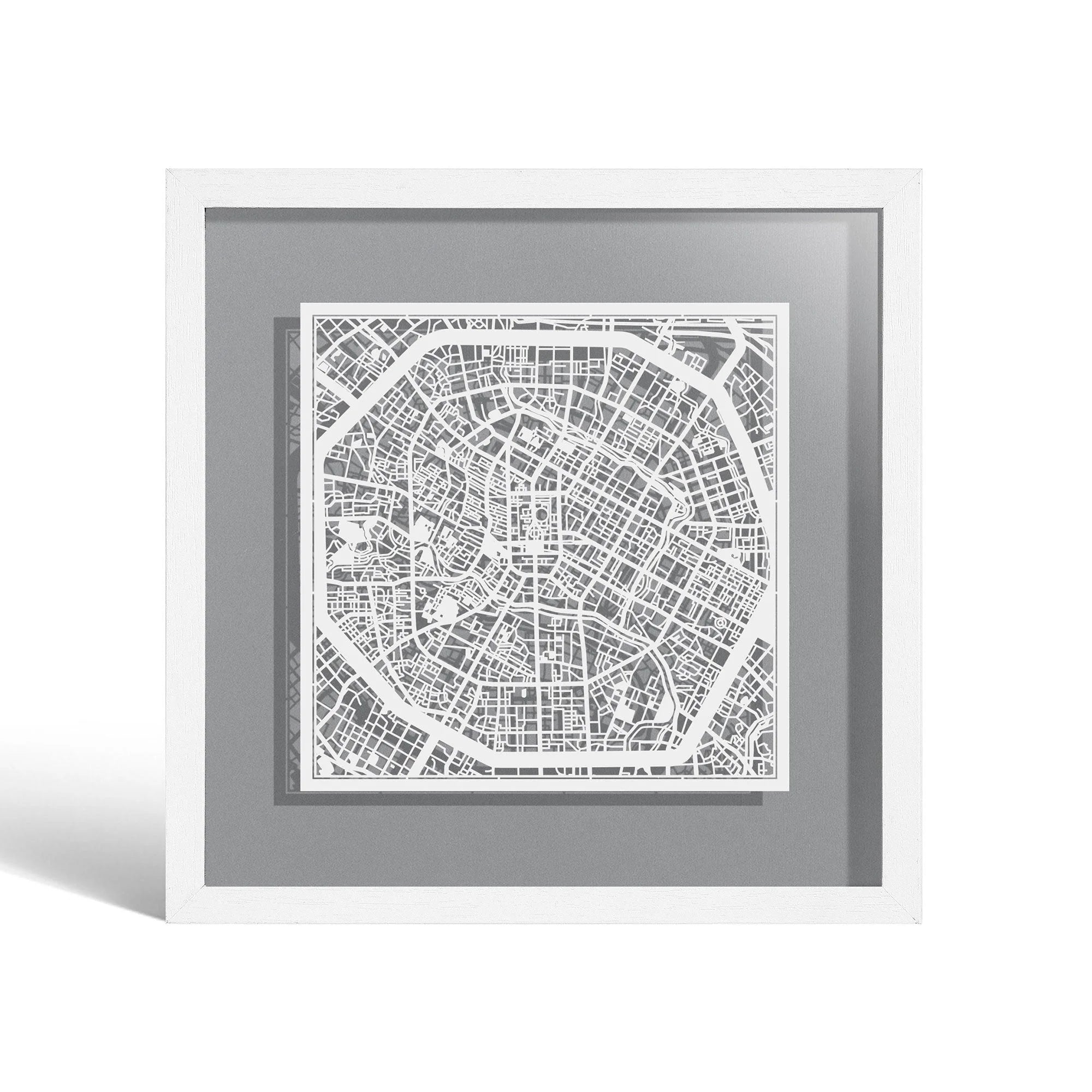 o3designstudio Chengdu Paper cut map framed 9 inch White map White frame map art 22MF1025WW