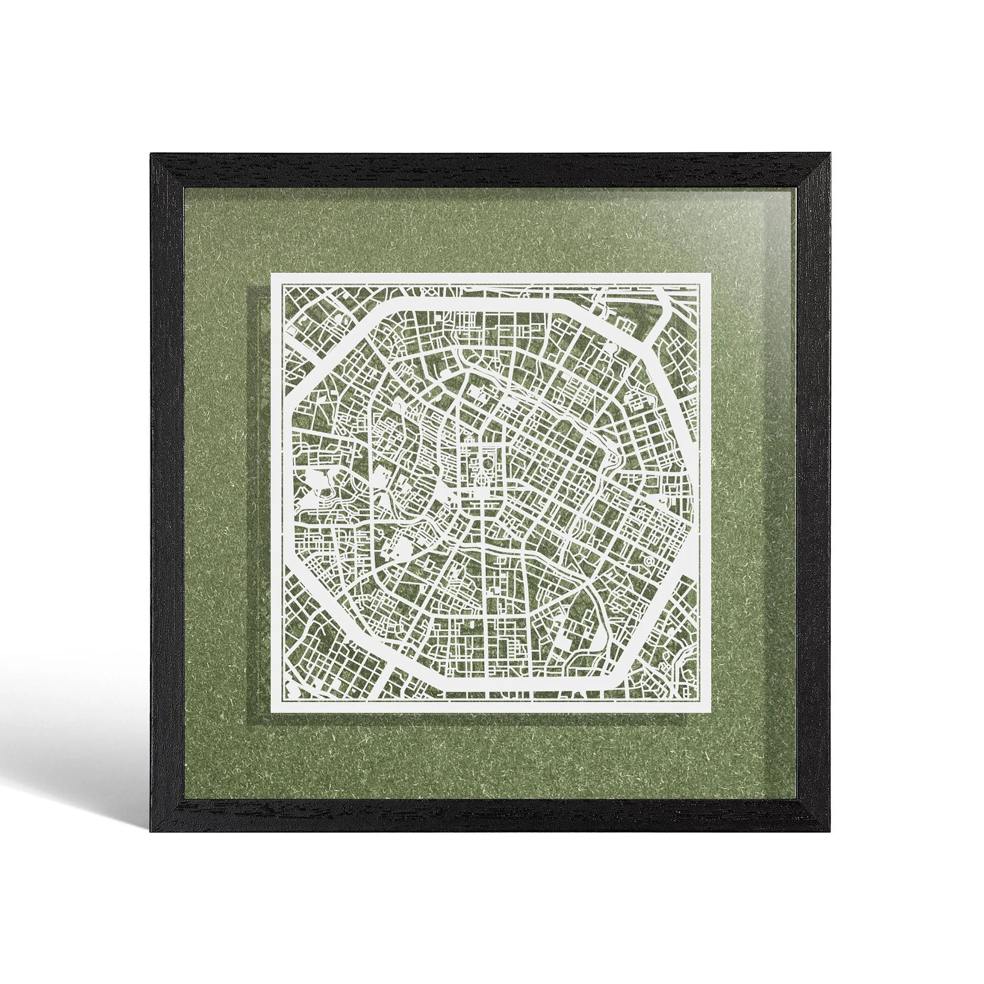 o3designstudio Chengdu Paper cut map framed 9 inch White map Black frame map art 22MF1025BW