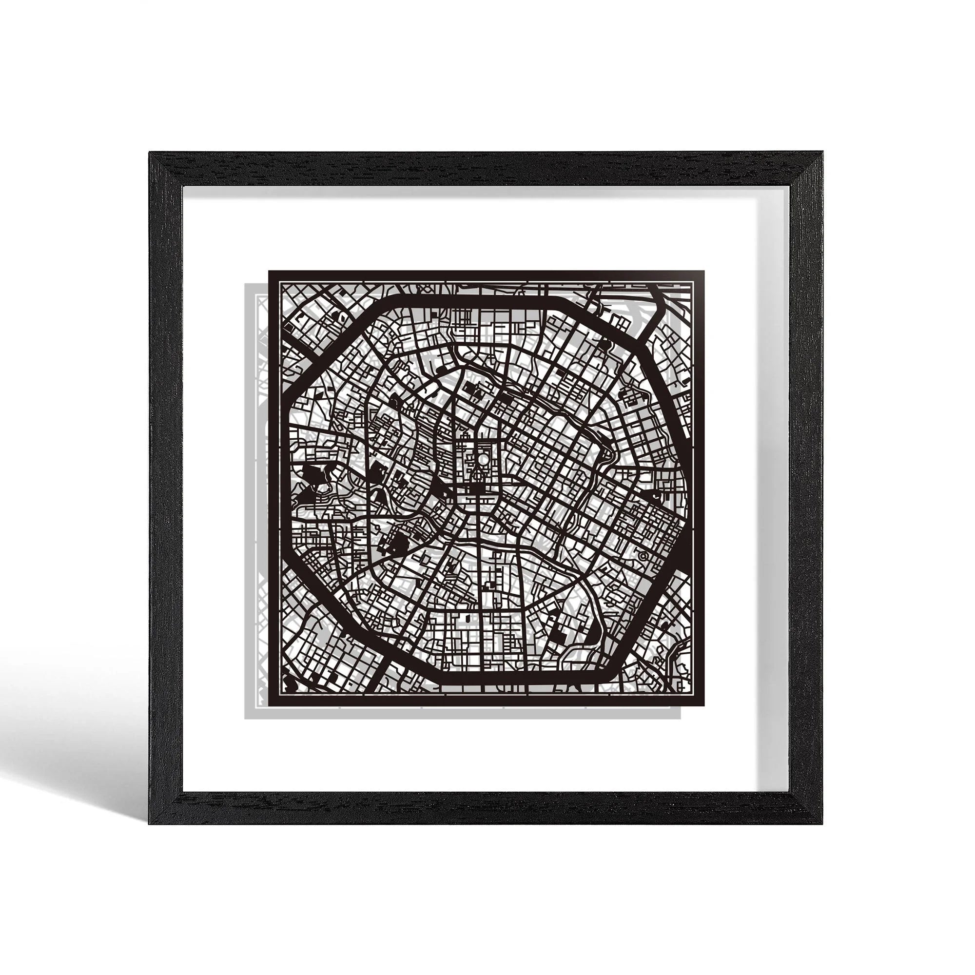 o3designstudio Chengdu Paper cut map framed 9 inch Black map Black frame map art 22MF1025BB