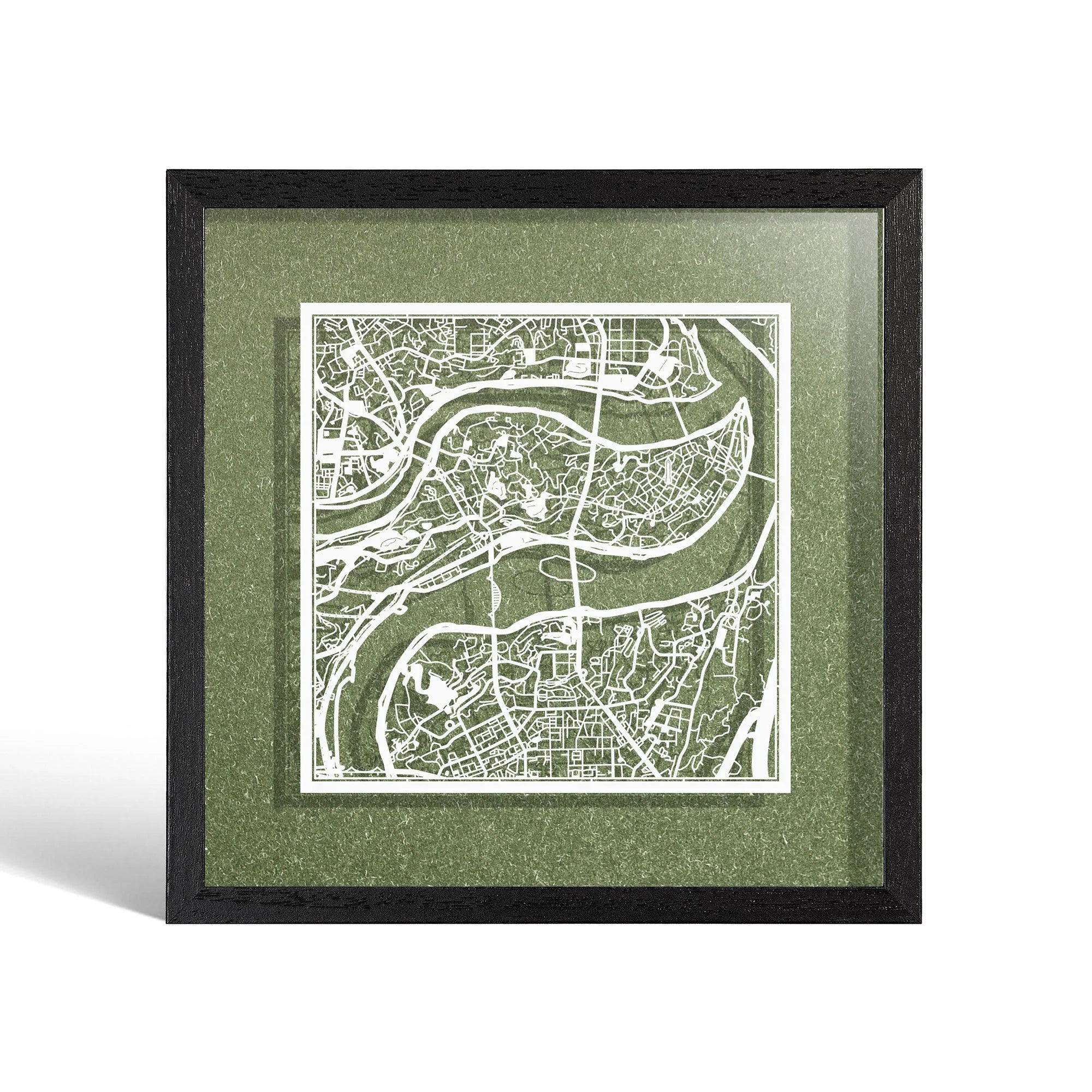 o3designstudio Chongqing Paper cut map framed 9 inch White map Black frame map art 22MF1029BW