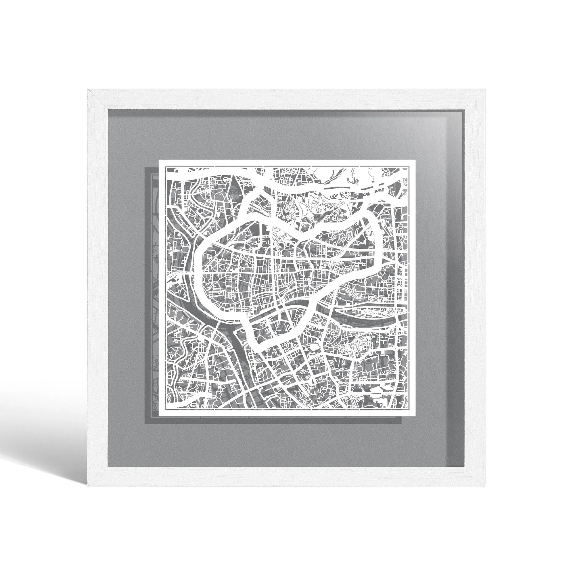 o3designstudio Guangzhou Paper cut map framed 9 inch White map White frame map art 22MF1010WW